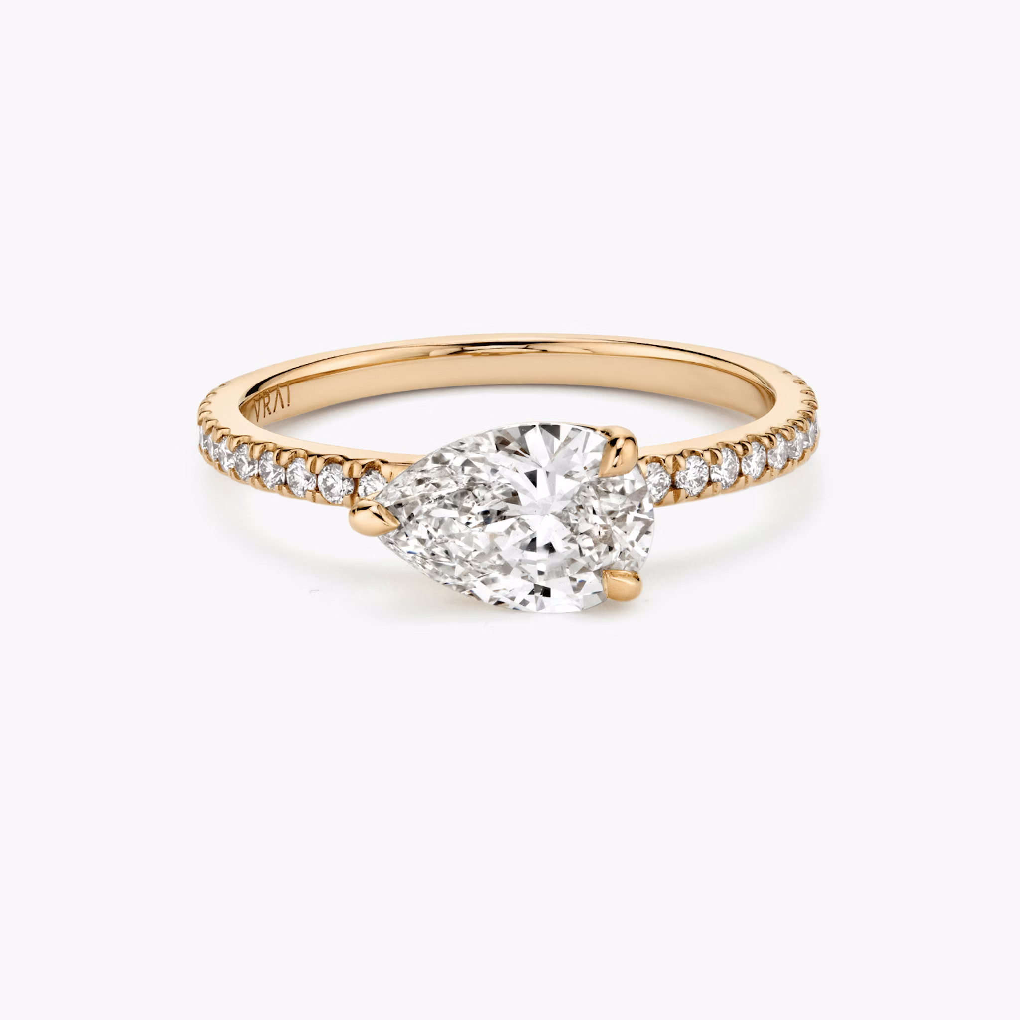 The Signature | Pear | 14k | Rose Gold | bandAccent: Pavé | bandWidth: standard | diamondOrientation: horizontal | hiddenHalo: no | caratWeight: other