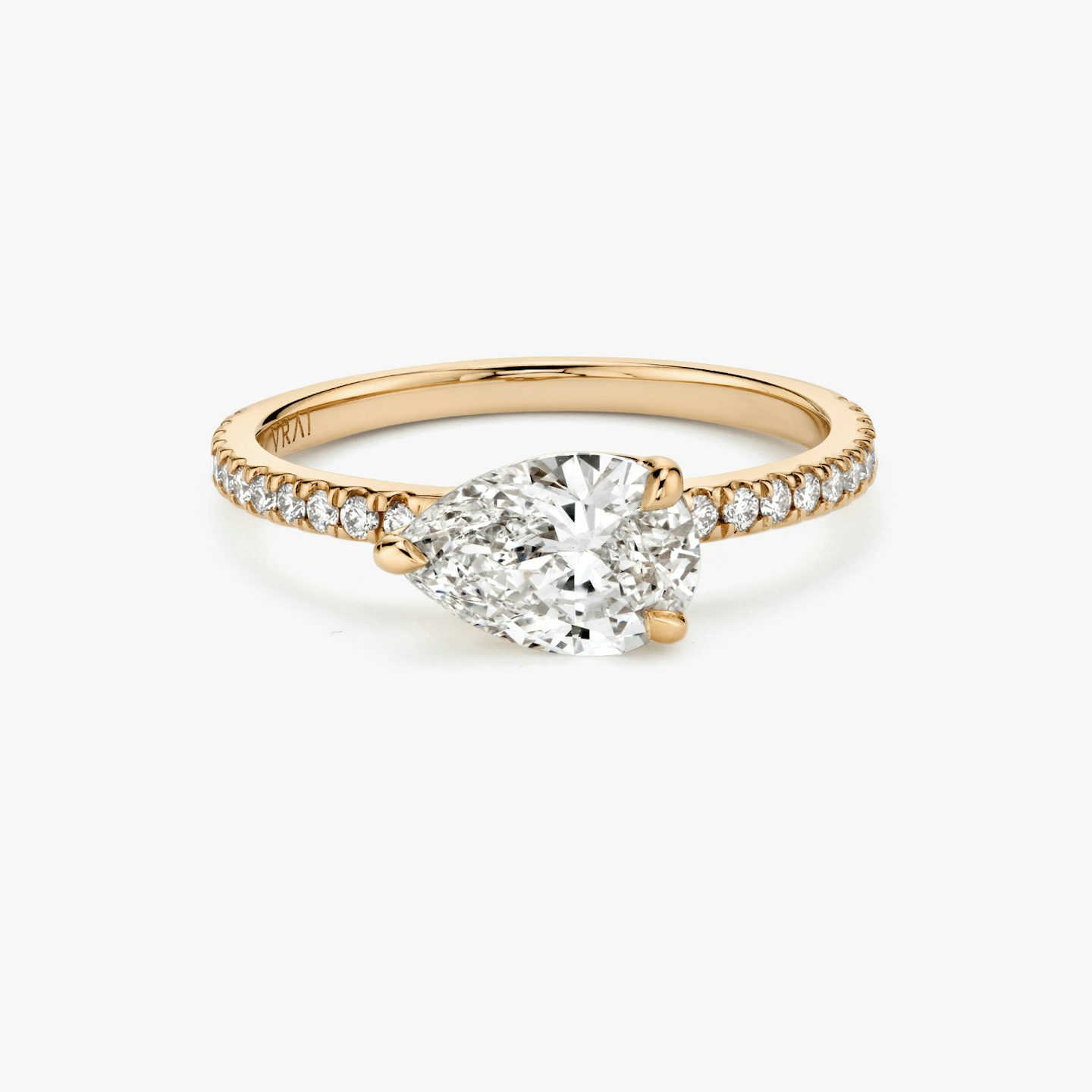 The Signature | Pear | 14k | Rose Gold | bandAccent: Pavé | bandWidth: standard | diamondOrientation: horizontal | hiddenHalo: no | caratWeight: other