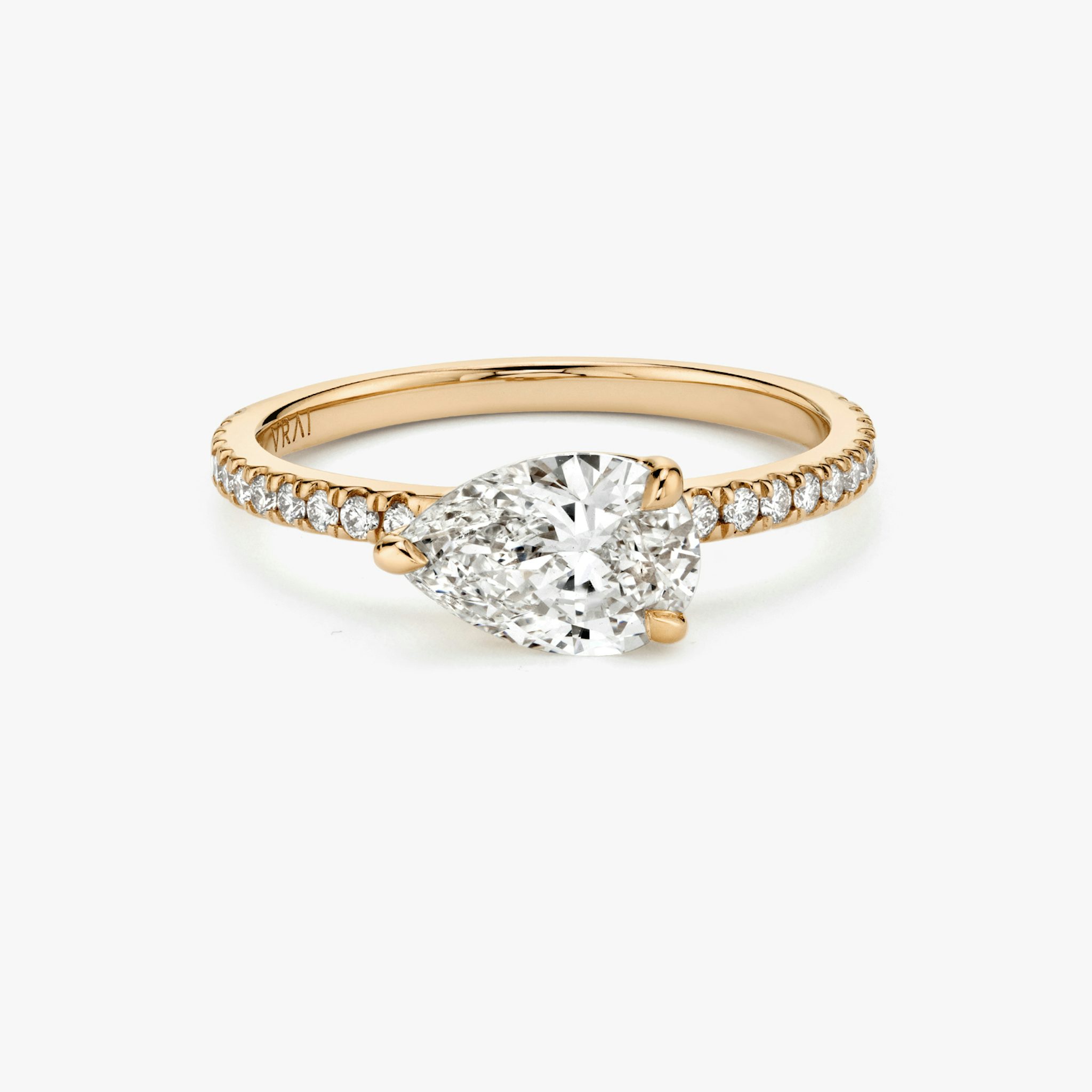 The Signature | Pear | 14k | Rose Gold | bandAccent: Pavé | bandWidth: standard | diamondOrientation: horizontal | hiddenHalo: no | caratWeight: other