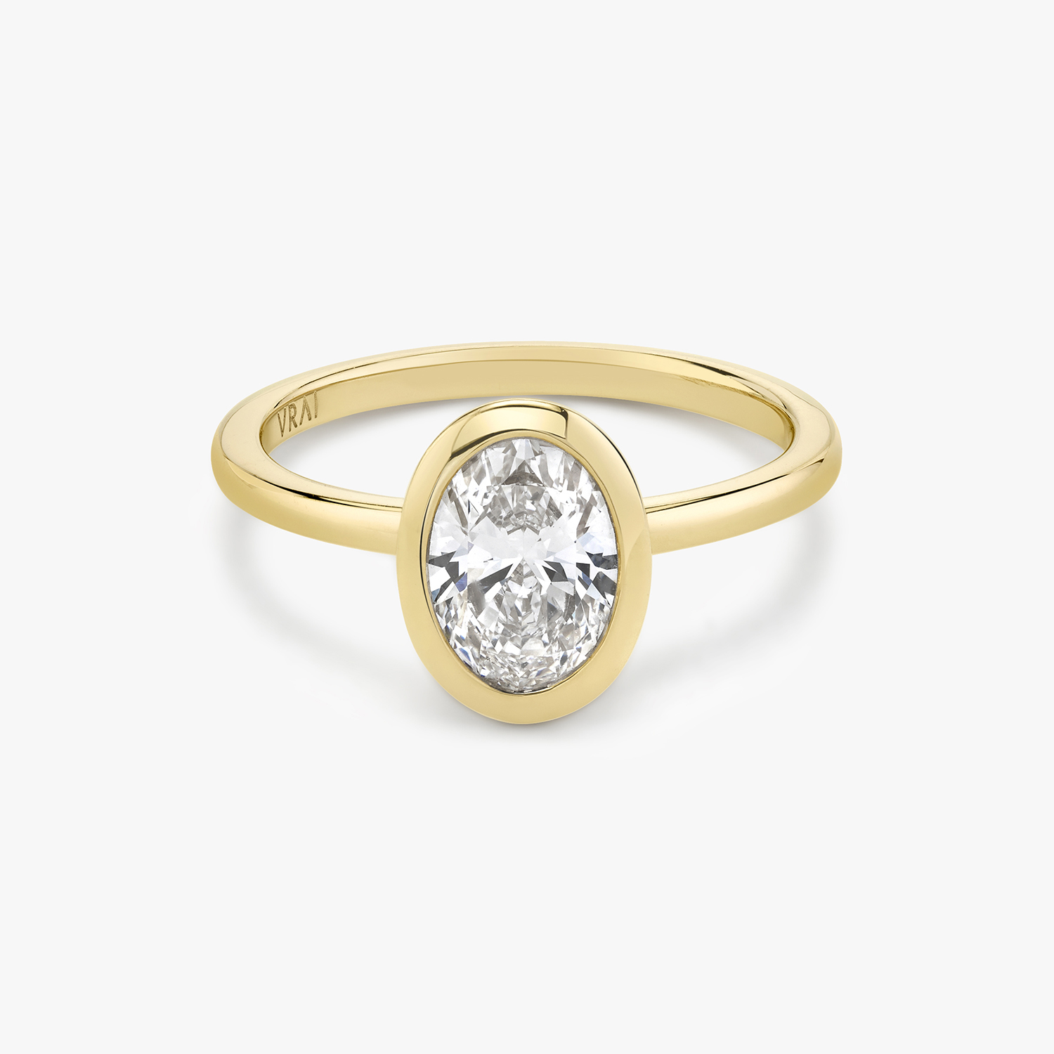 The Classic Hidden Halo Oval Engagement Ring in Yellow Gold | Standard Pavé Band with Plain Prongs