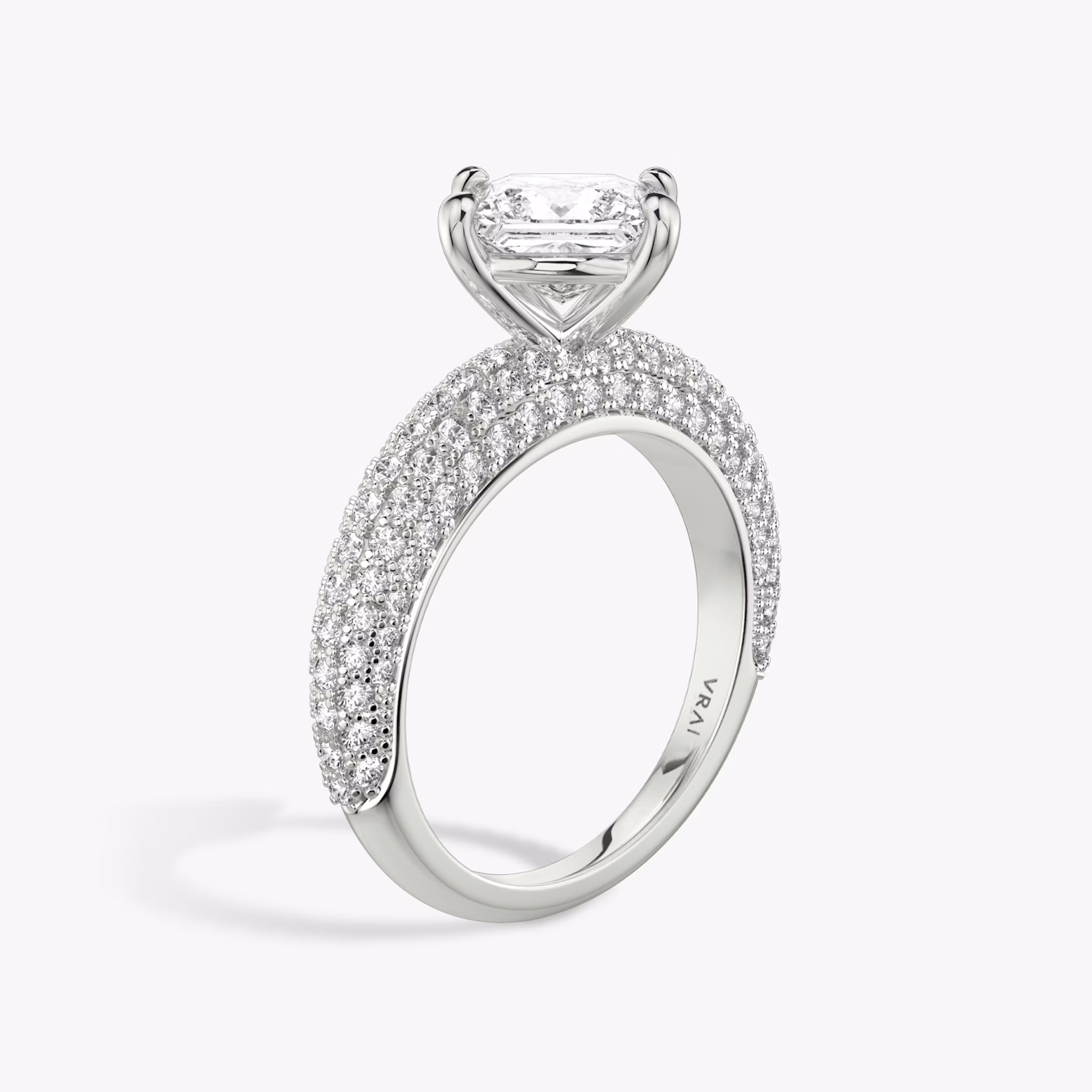 The Curator | Princess | 18k | White Gold | bandAccent: Pavé | diamondOrientation: vertical | caratWeight: other