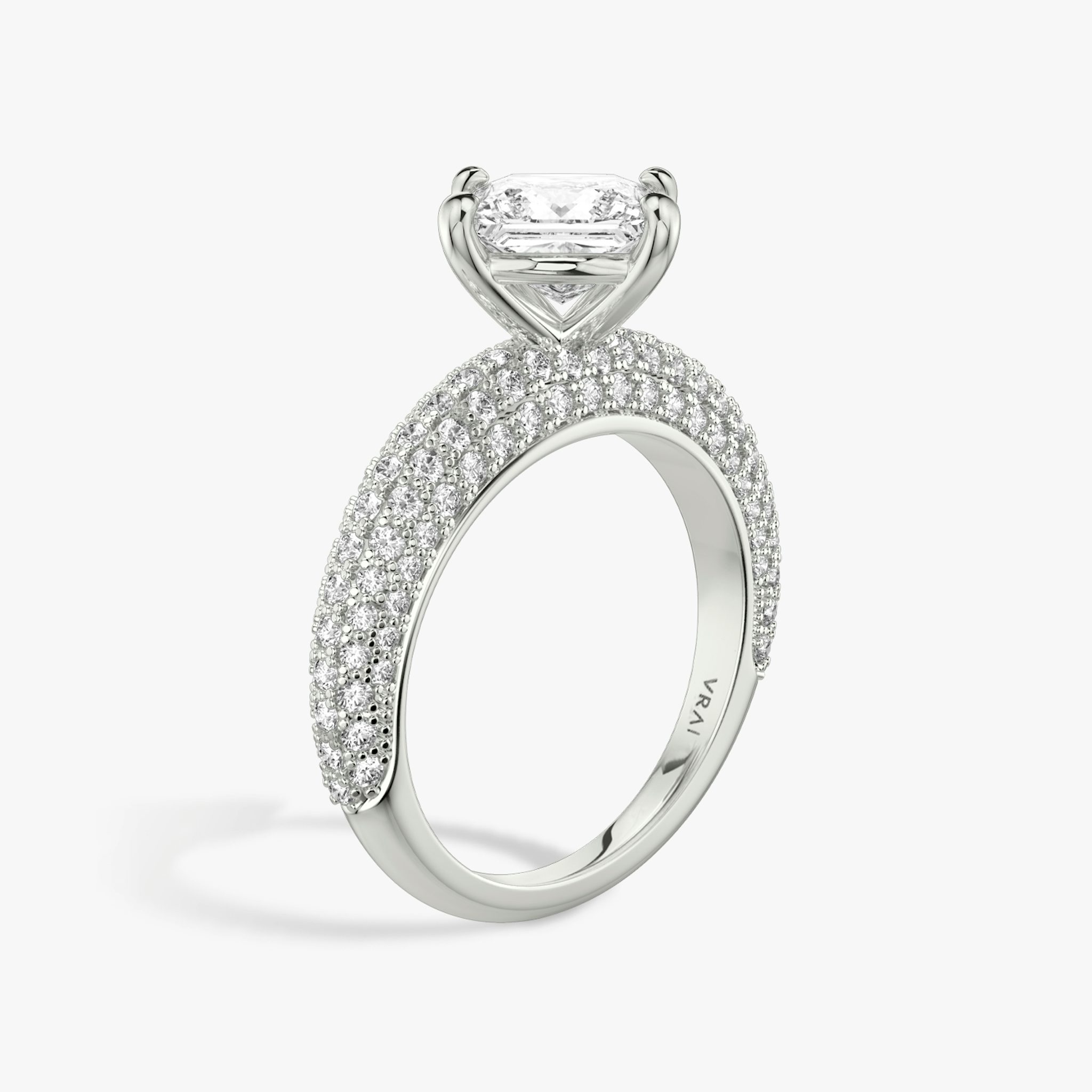 The Curator | Princess | 18k | White Gold | bandAccent: Pavé | diamondOrientation: vertical | caratWeight: other