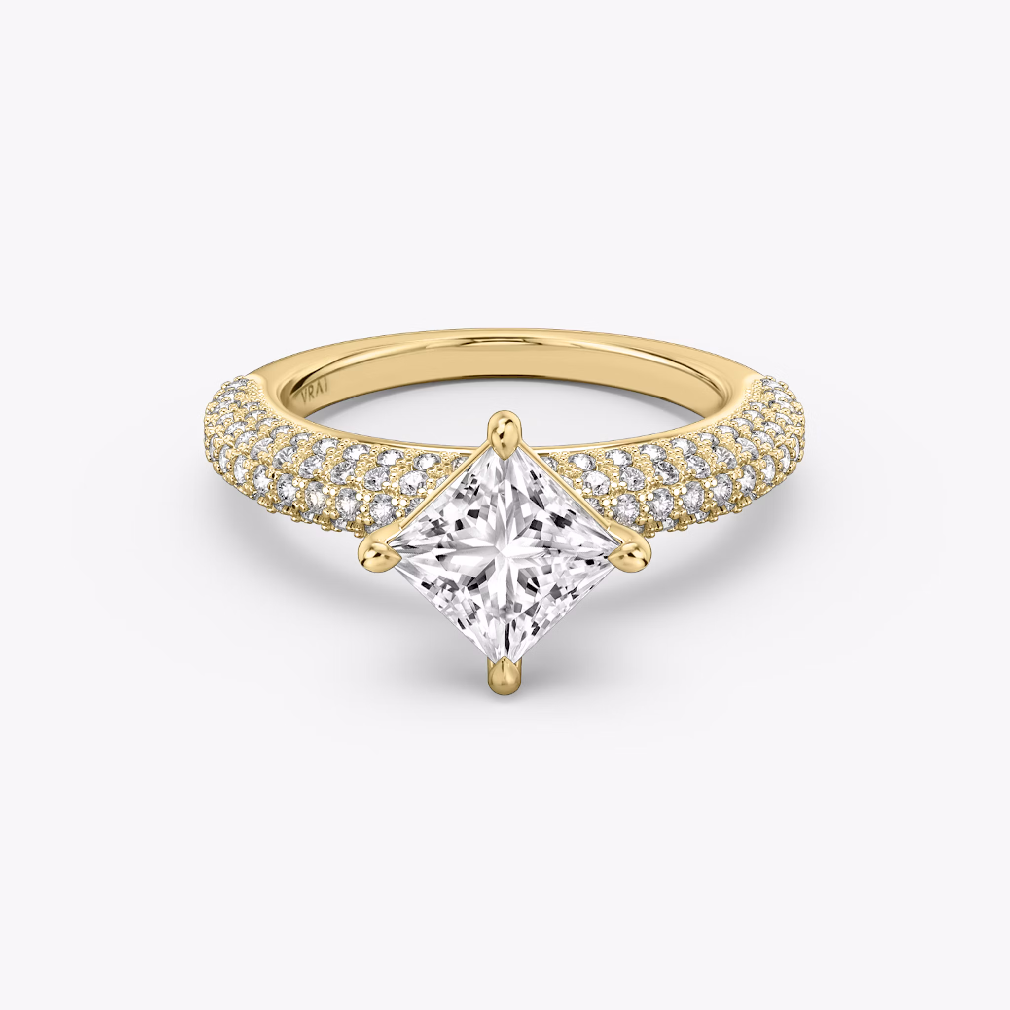 The Curator | Princess | 18k | Yellow Gold | bandAccent: Pavé | diamondOrientation: vertical | caratWeight: other