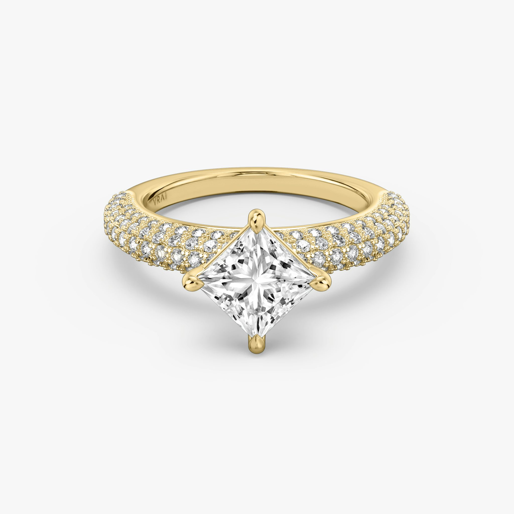 The Curator | Princess | 18k | Yellow Gold | bandAccent: Pavé | diamondOrientation: vertical | caratWeight: other