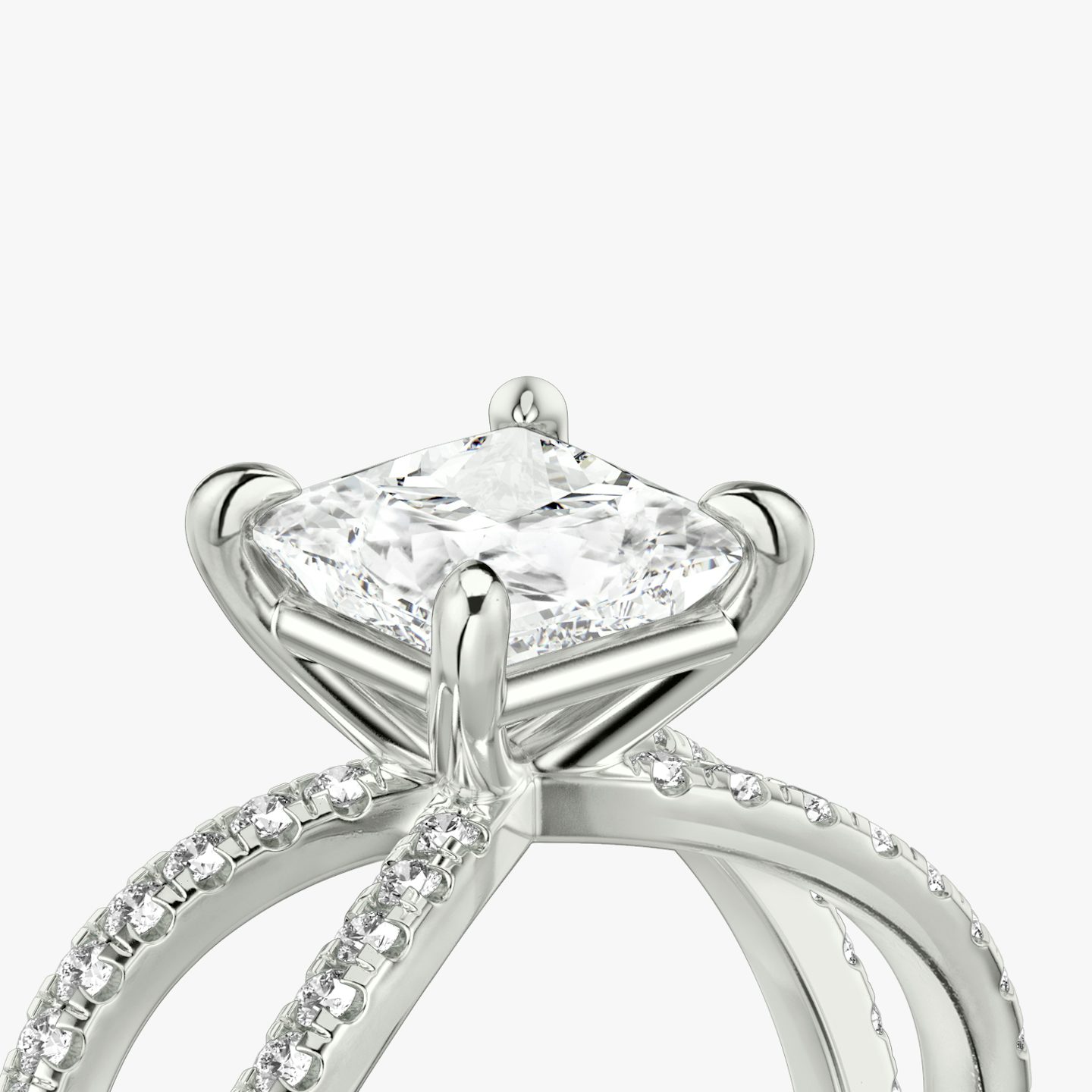 The Duet | Princess | 18k | White Gold | bandAccent: Double pavé | diamondOrientation: vertical | caratWeight: other