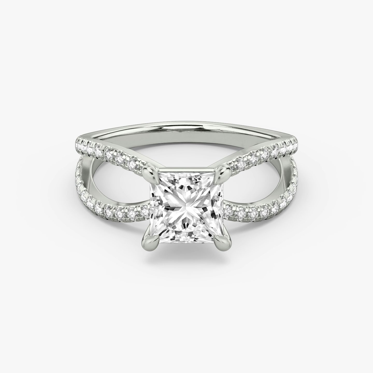 The Duet | Princess | 18k | White Gold | bandAccent: Double pavé | diamondOrientation: vertical | caratWeight: other