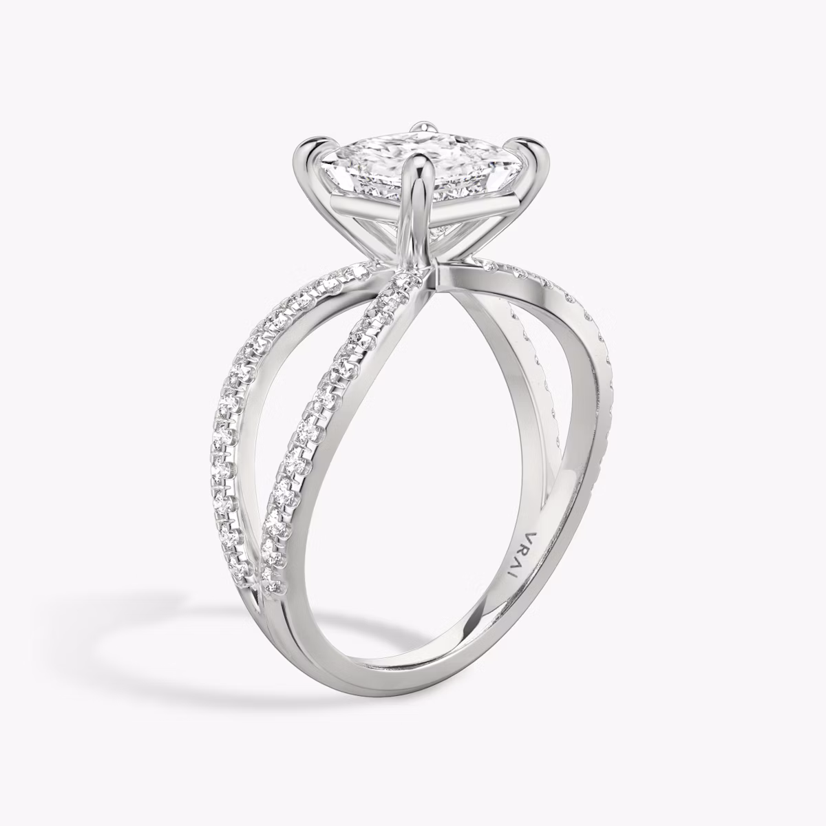 The Duet | Princess | Platinum | bandAccent: Double pavé | diamondOrientation: vertical | caratWeight: other