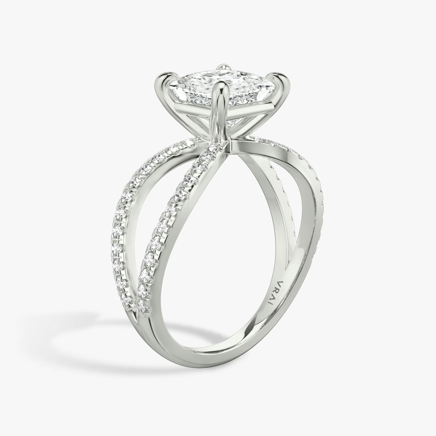 The Duet | Princess | 18k | White Gold | bandAccent: Double pavé | diamondOrientation: vertical | caratWeight: other