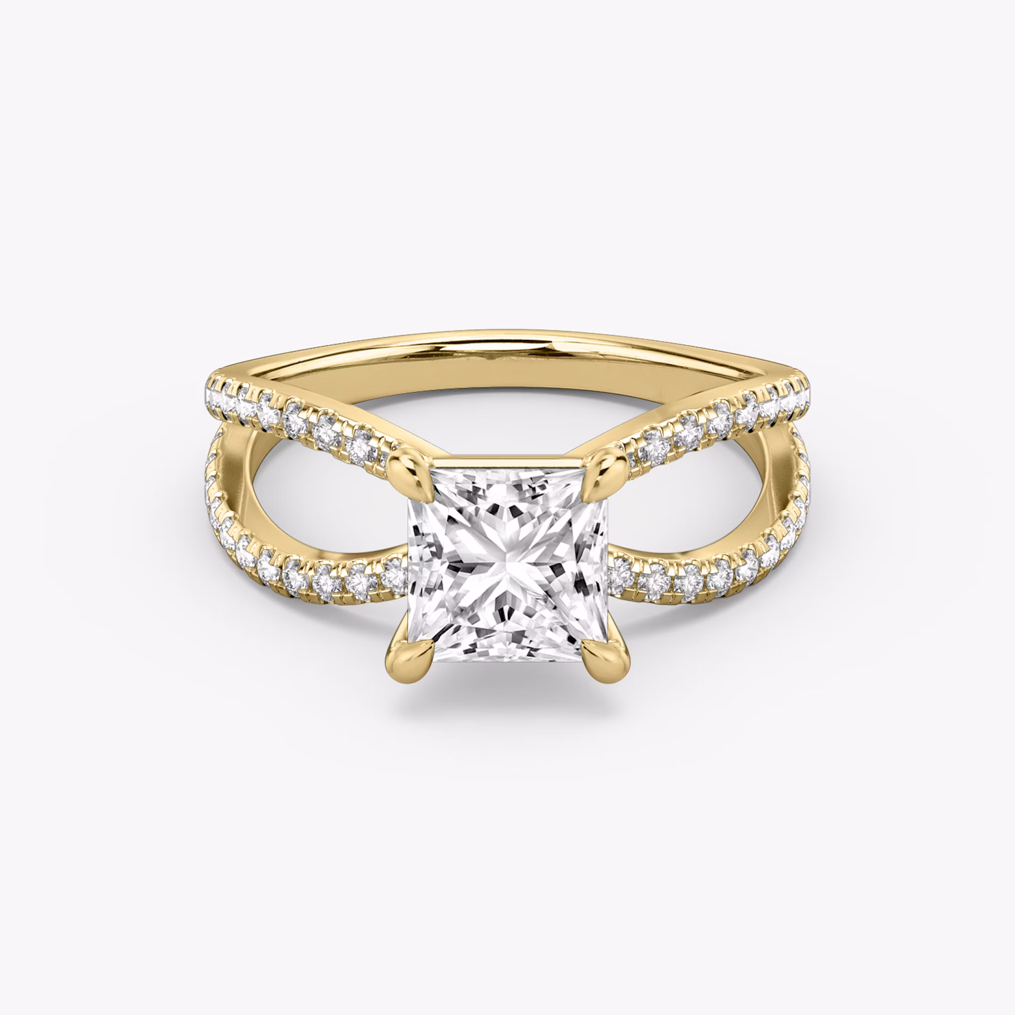 The Duet | Princess | 18k | Yellow Gold | bandAccent: Double pavé | diamondOrientation: vertical | caratWeight: other
