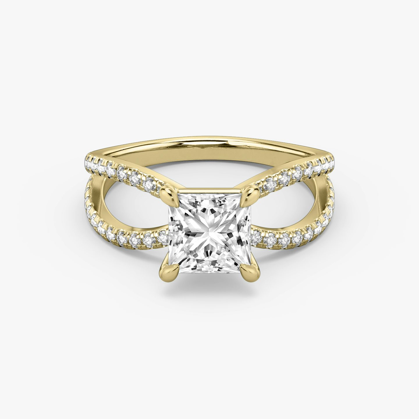 The Duet | Princess | 18k | Yellow Gold | bandAccent: Double pavé | diamondOrientation: vertical | caratWeight: other