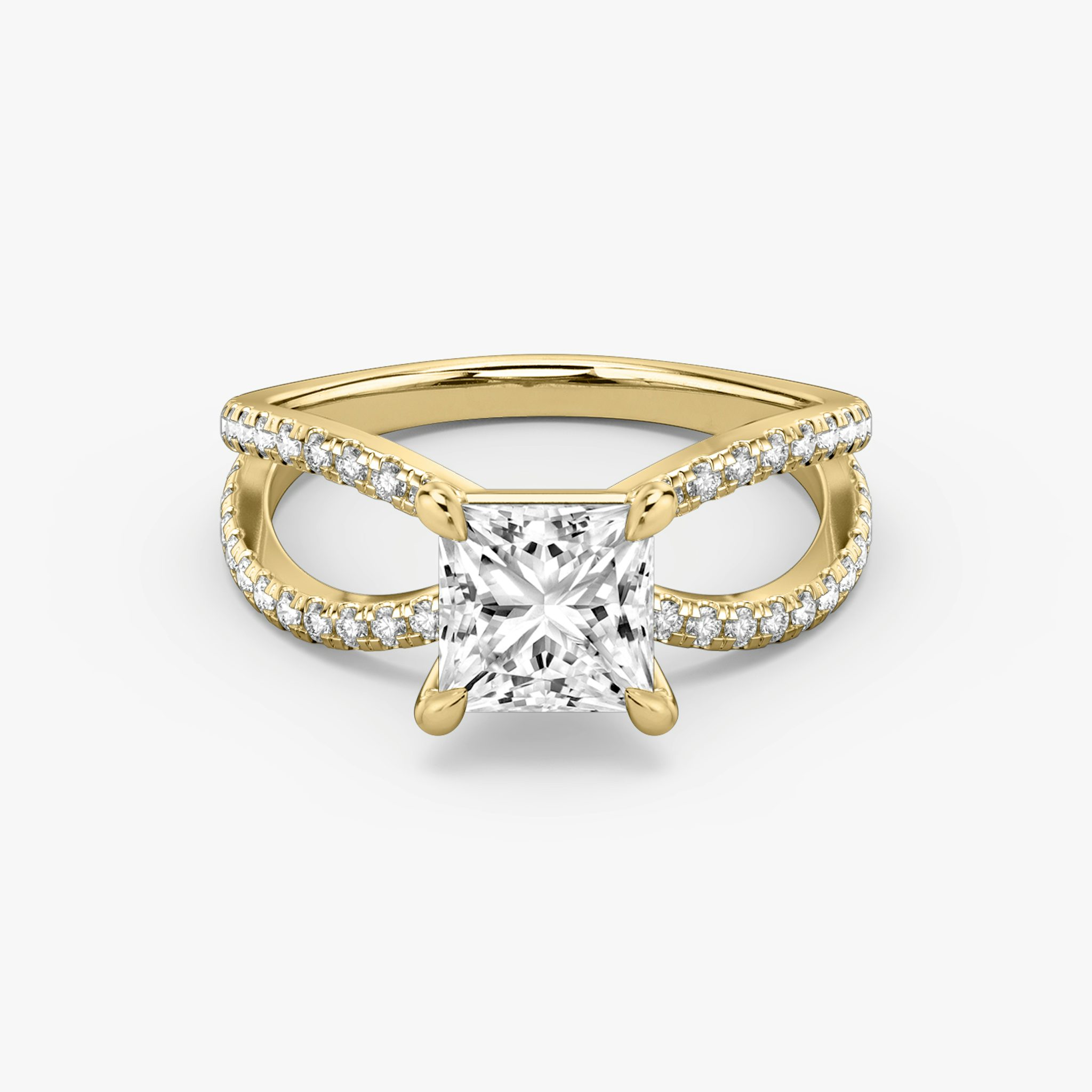 The Duet | Princess | 18k | Yellow Gold | bandAccent: Double pavé | diamondOrientation: vertical | caratWeight: other