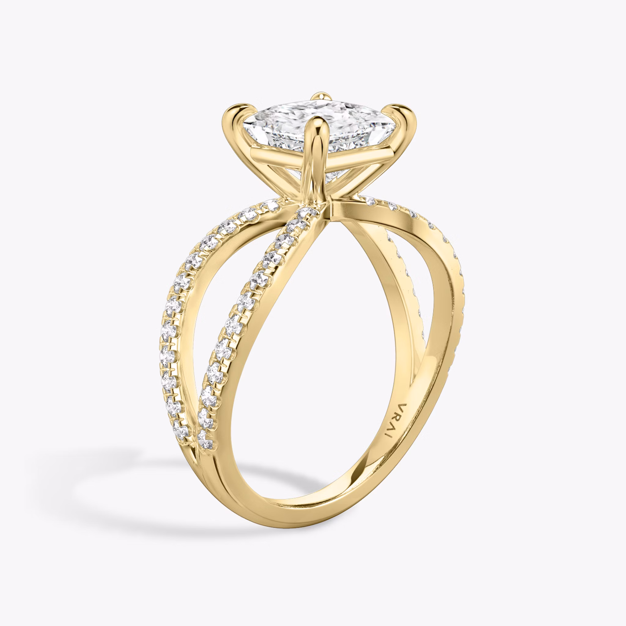 The Duet | Princess | 18k | Yellow Gold | bandAccent: Double pavé | diamondOrientation: vertical | caratWeight: other