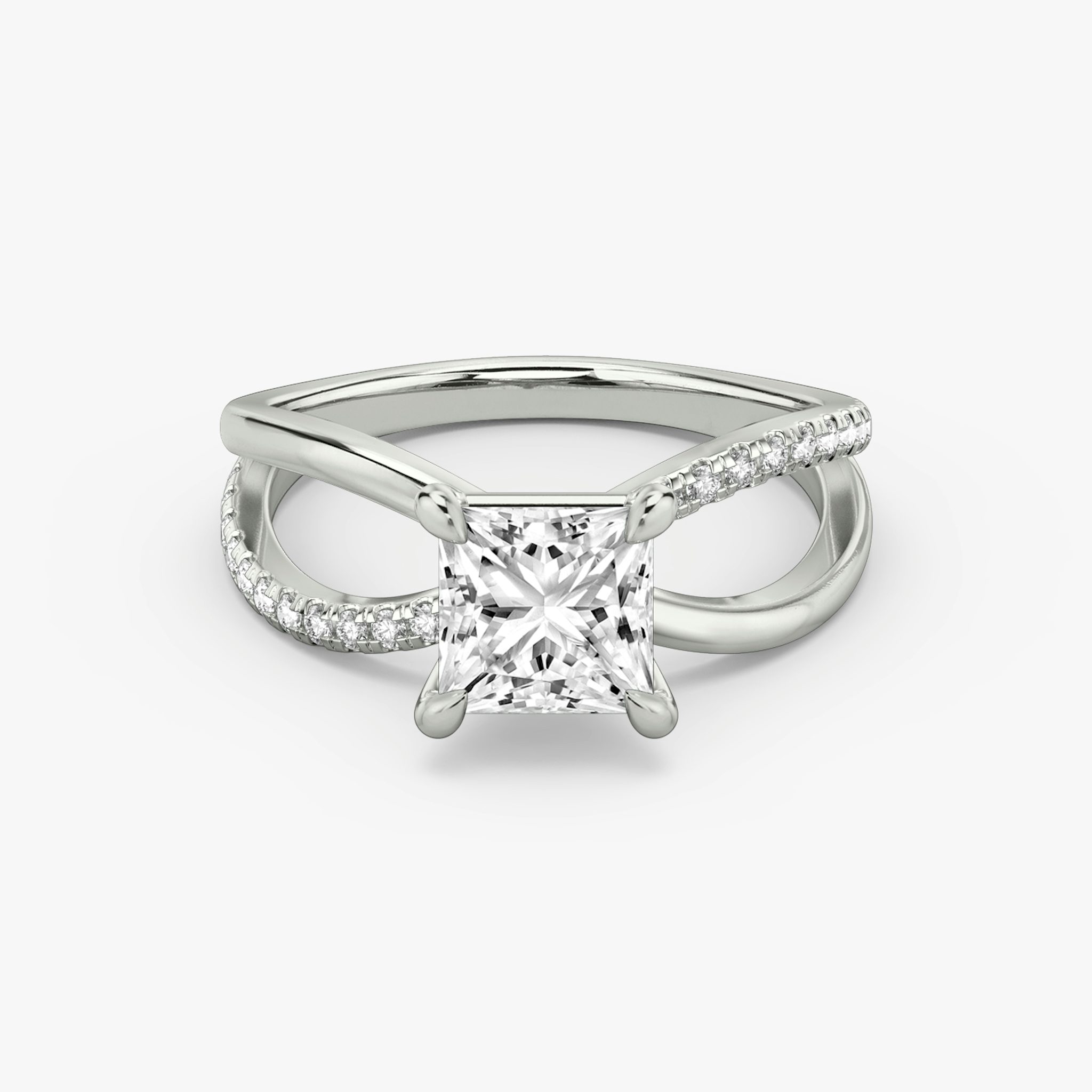 The Duet | Princess | Platinum | bandAccent: Pavé | diamondOrientation: vertical | caratWeight: other