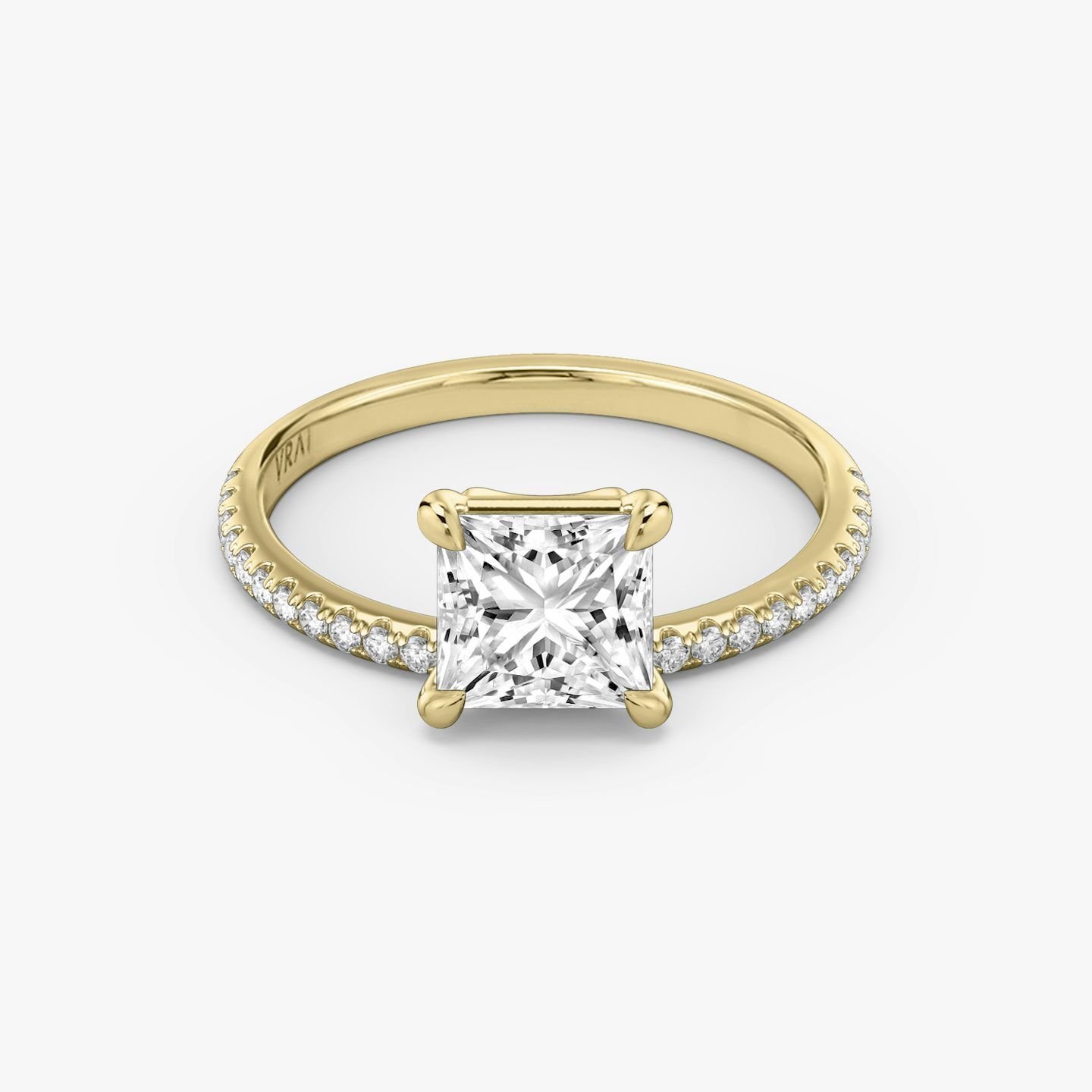 Bague de fiançailles Hover | Princesse | 18k | Or jaune | bandAccent: Pavé | diamondOrientation: vertical | caratWeight: other