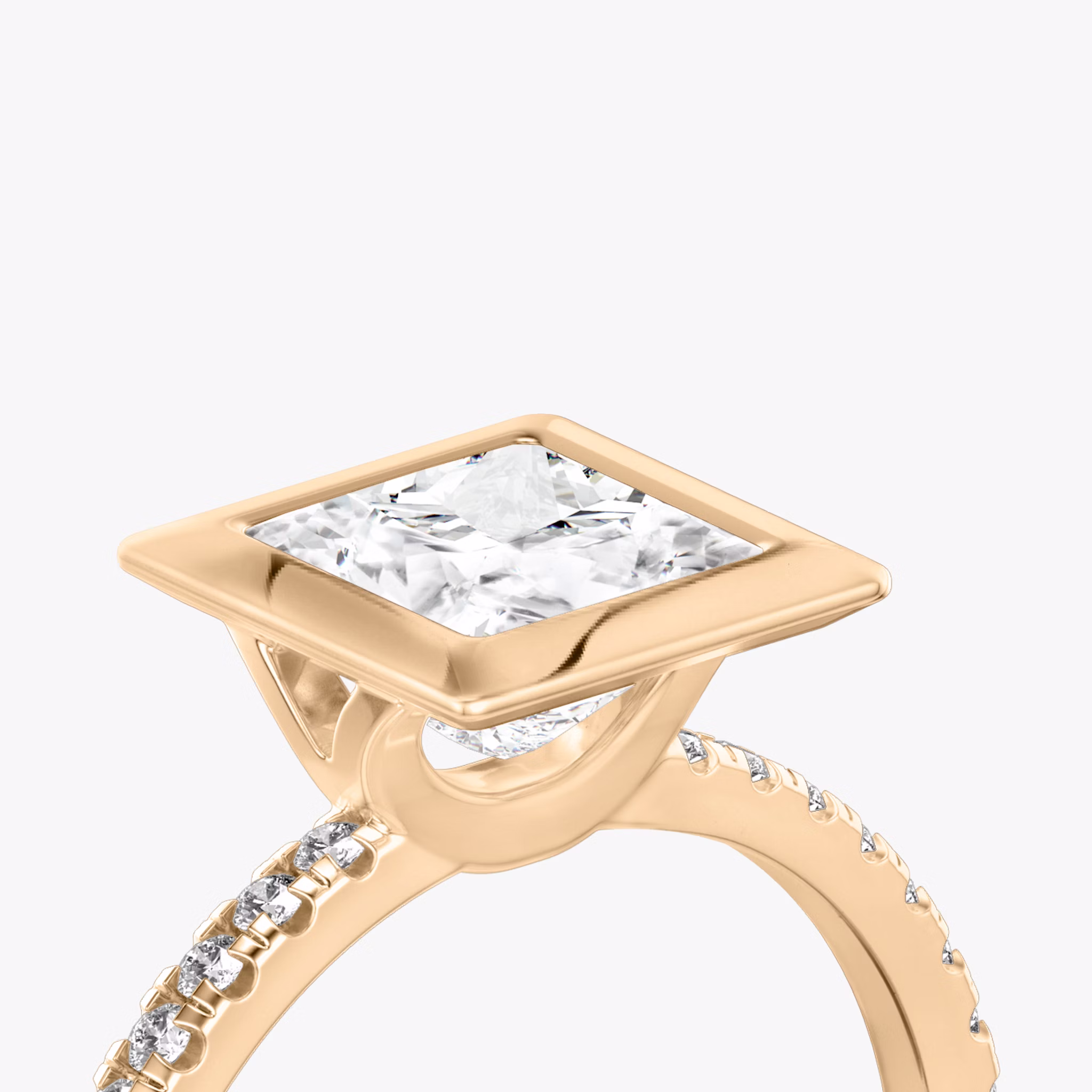 The Signature Bezel | Princess | 14k | Rose Gold | bandAccent: Pavé | diamondOrientation: vertical | caratWeight: other