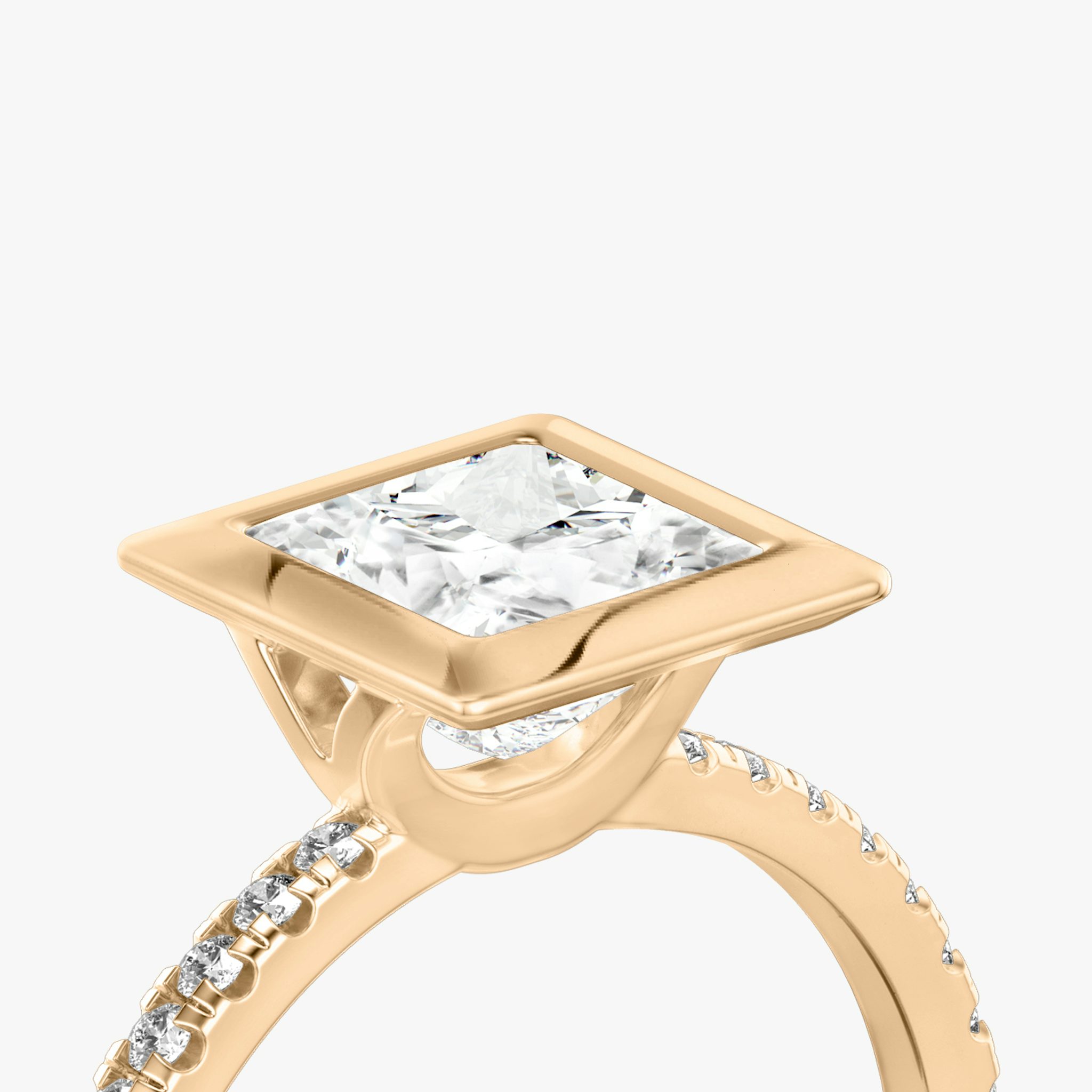 The Signature Bezel | Princess | 14k | Rose Gold | bandAccent: Pavé | diamondOrientation: vertical | caratWeight: other