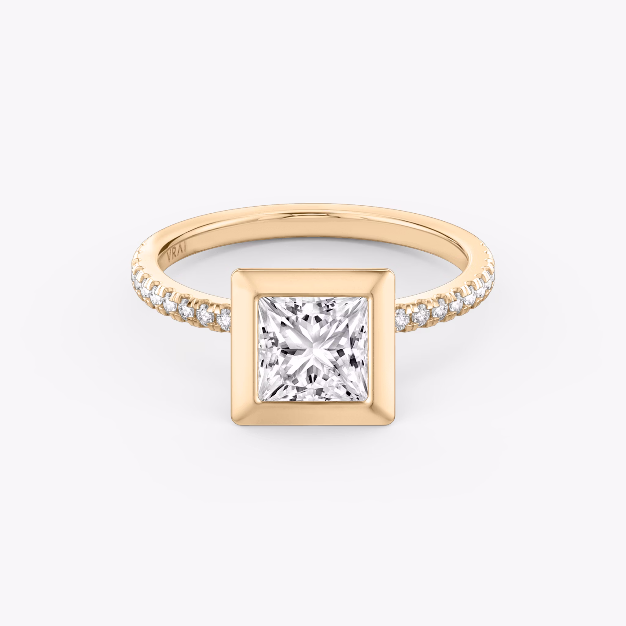 The Signature Bezel | Princess | 14k | Rose Gold | bandAccent: Pavé | diamondOrientation: vertical | caratWeight: other