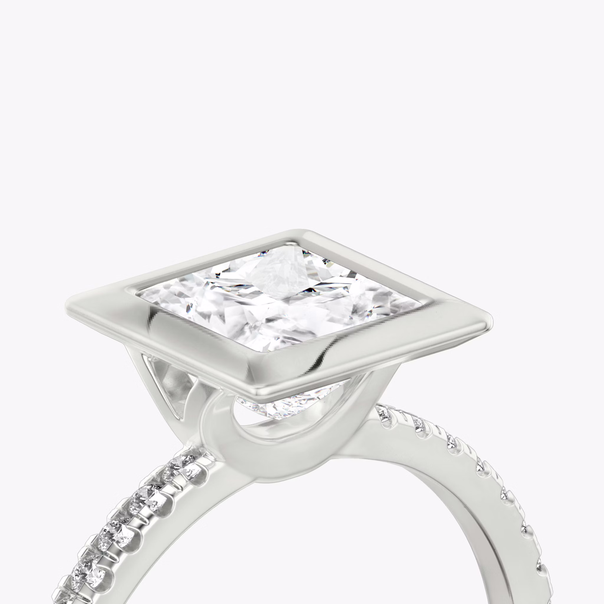 The Signature Bezel | Princess | 18k | White Gold | bandAccent: Pavé | diamondOrientation: horizontal | caratWeight: other