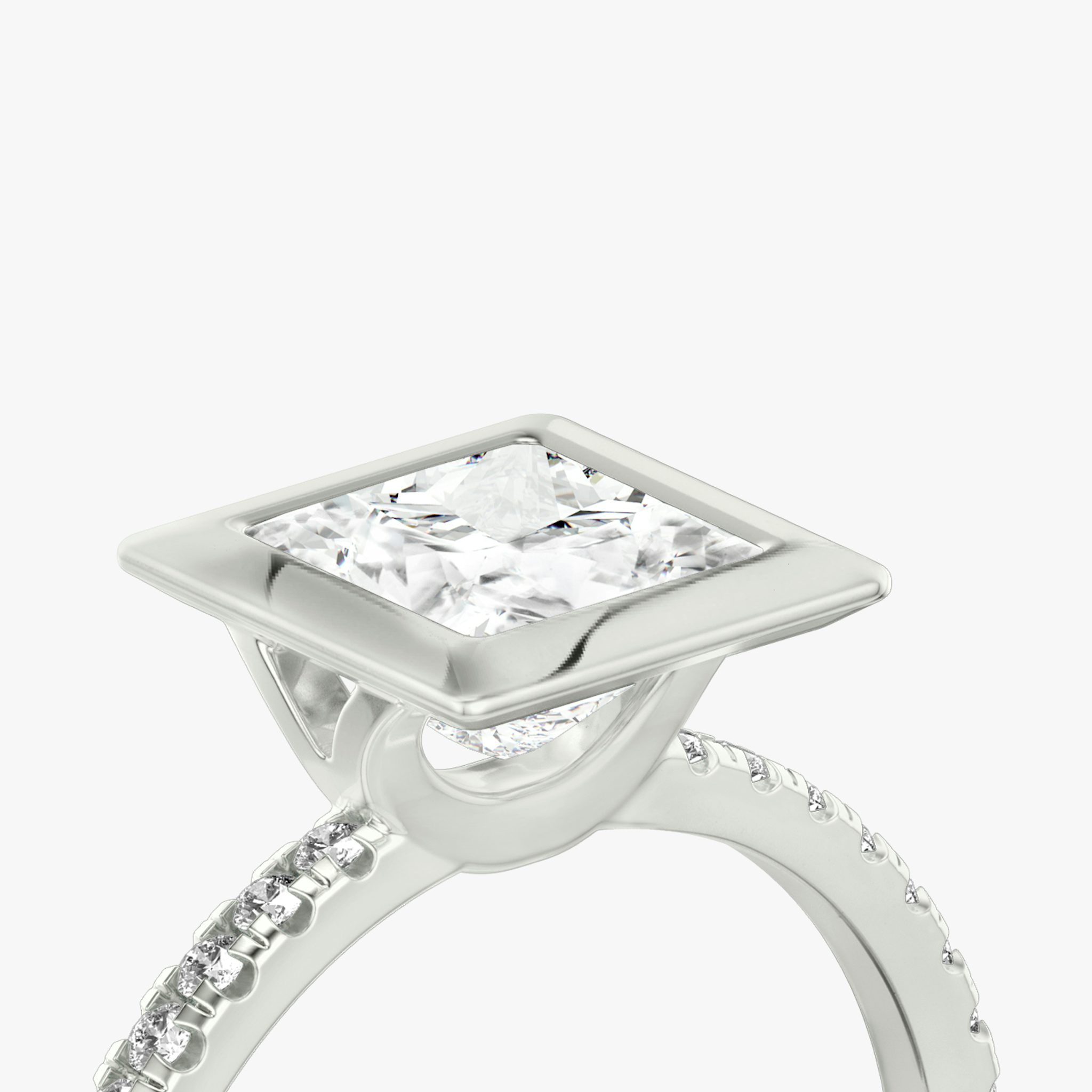 The Signature Bezel | Princess | 18k | White Gold | bandAccent: Pavé | diamondOrientation: horizontal | caratWeight: other