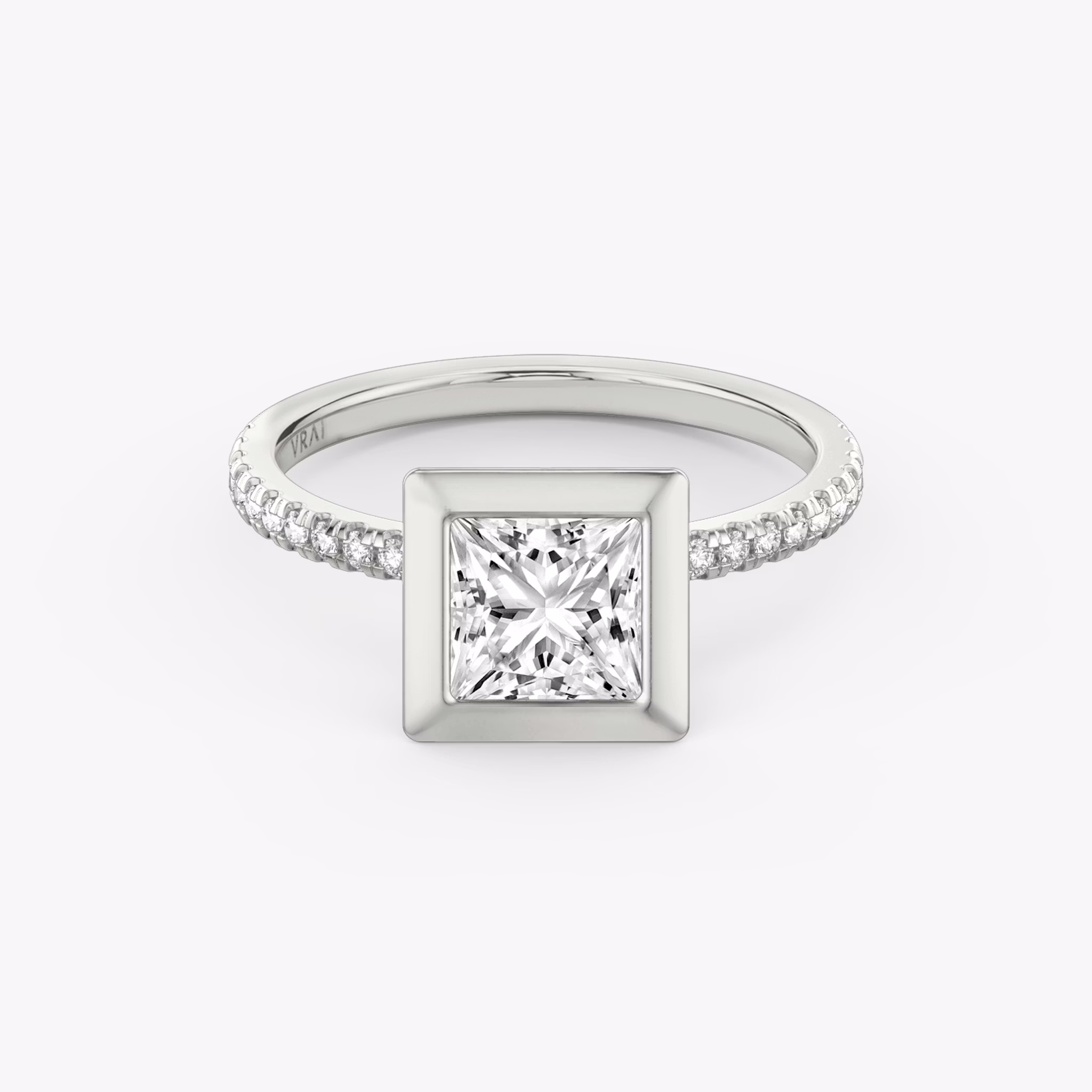 The Signature Bezel | Princess | 18k | White Gold | bandAccent: Pavé | diamondOrientation: horizontal | caratWeight: other