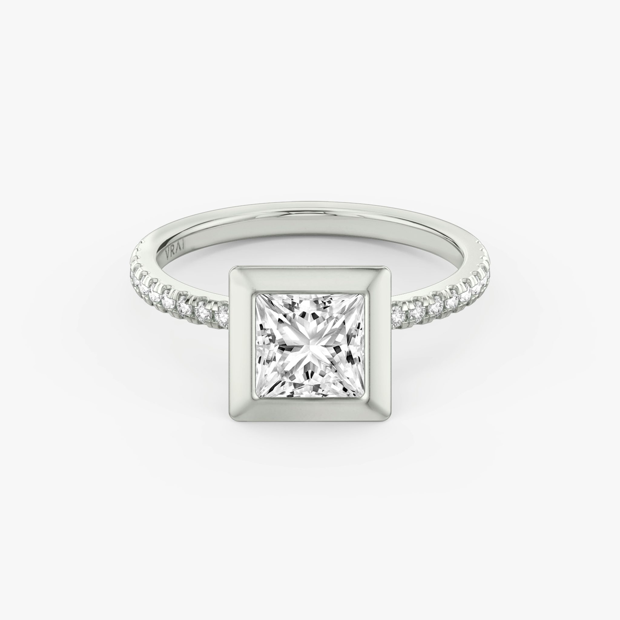 The Signature Bezel | Princess | 18k | White Gold | bandAccent: Pavé | diamondOrientation: horizontal | caratWeight: other