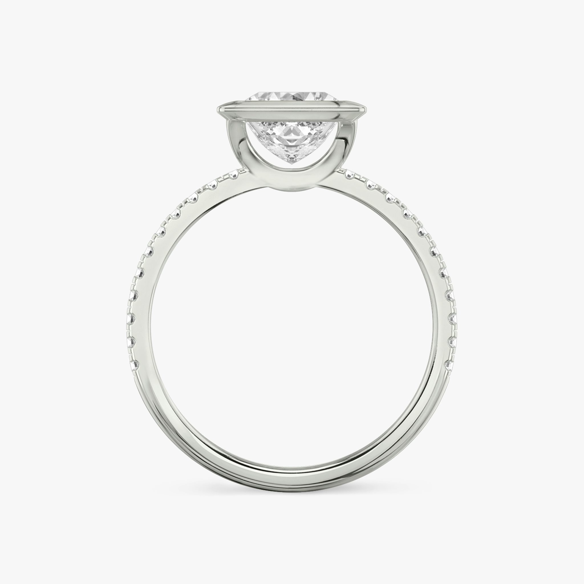The Signature Bezel | Princess | 18k | White Gold | bandAccent: Pavé | diamondOrientation: horizontal | caratWeight: other