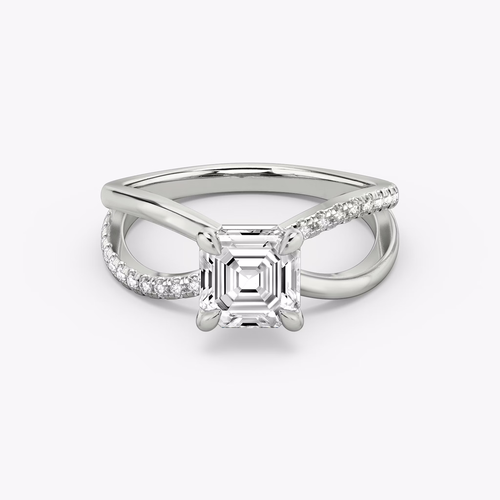 The Duet | Asscher | 18k | White Gold | bandAccent: Pavé | diamondOrientation: vertical | caratWeight: other
