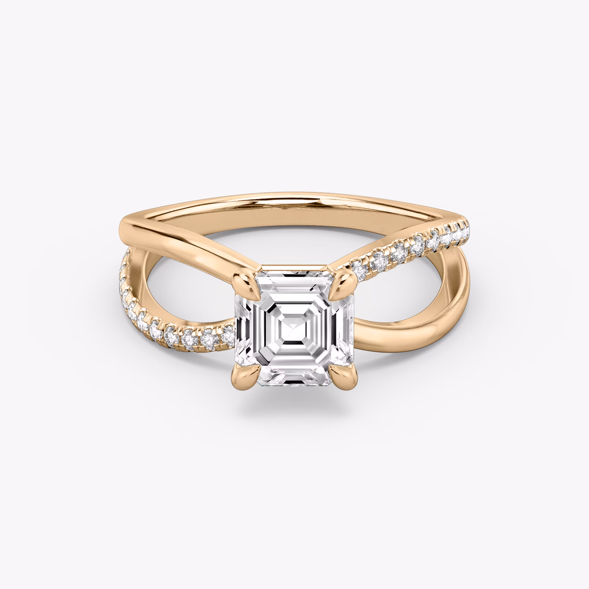 The Duet | Asscher | 14k | Rose Gold | bandAccent: Pavé | diamondOrientation: vertical | caratWeight: other