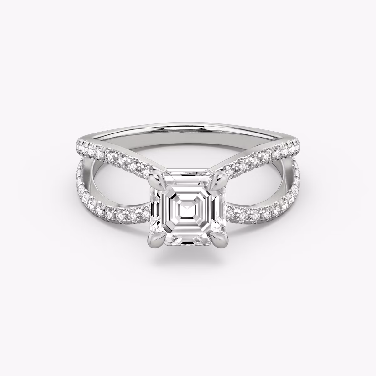 The Duet | Asscher | 18k | White Gold | bandAccent: Double pavé | diamondOrientation: vertical | caratWeight: other