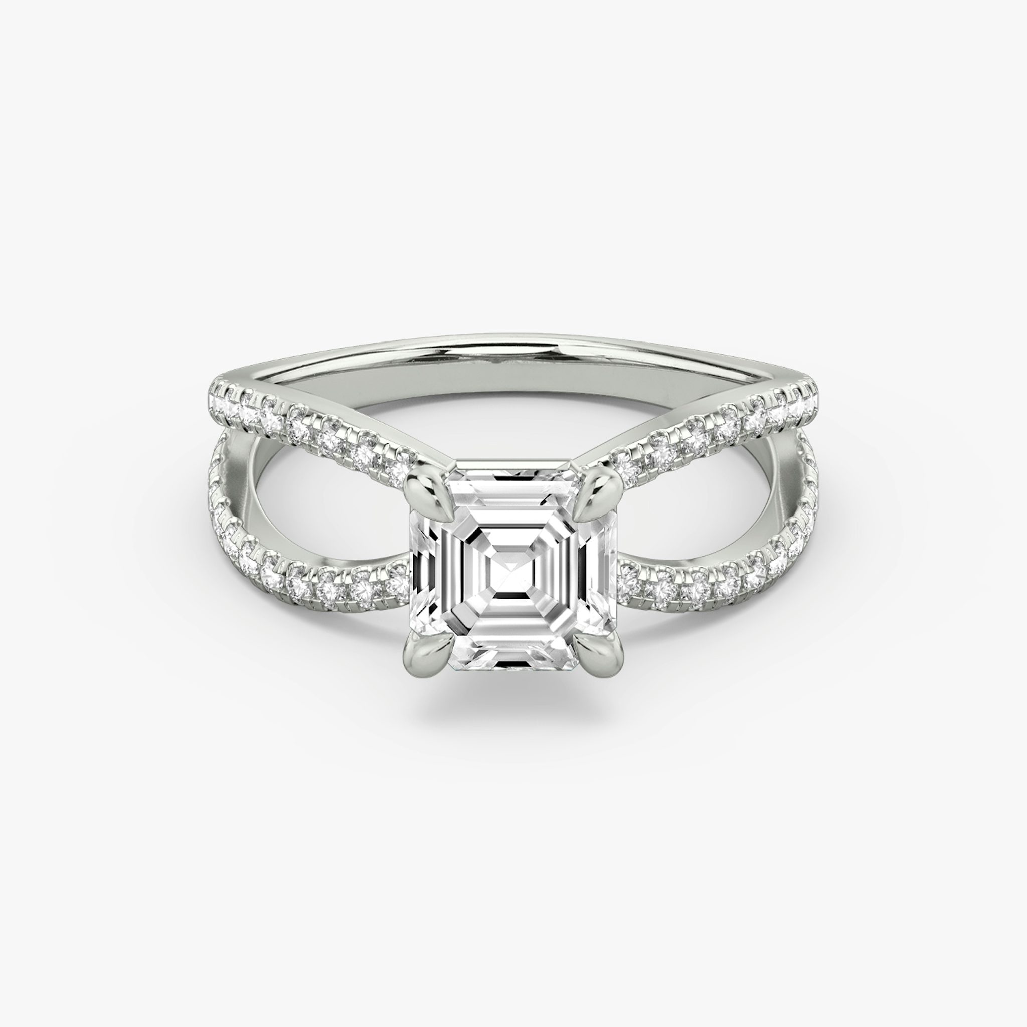 The Duet | Asscher | 18k | White Gold | bandAccent: Double pavé | diamondOrientation: vertical | caratWeight: other