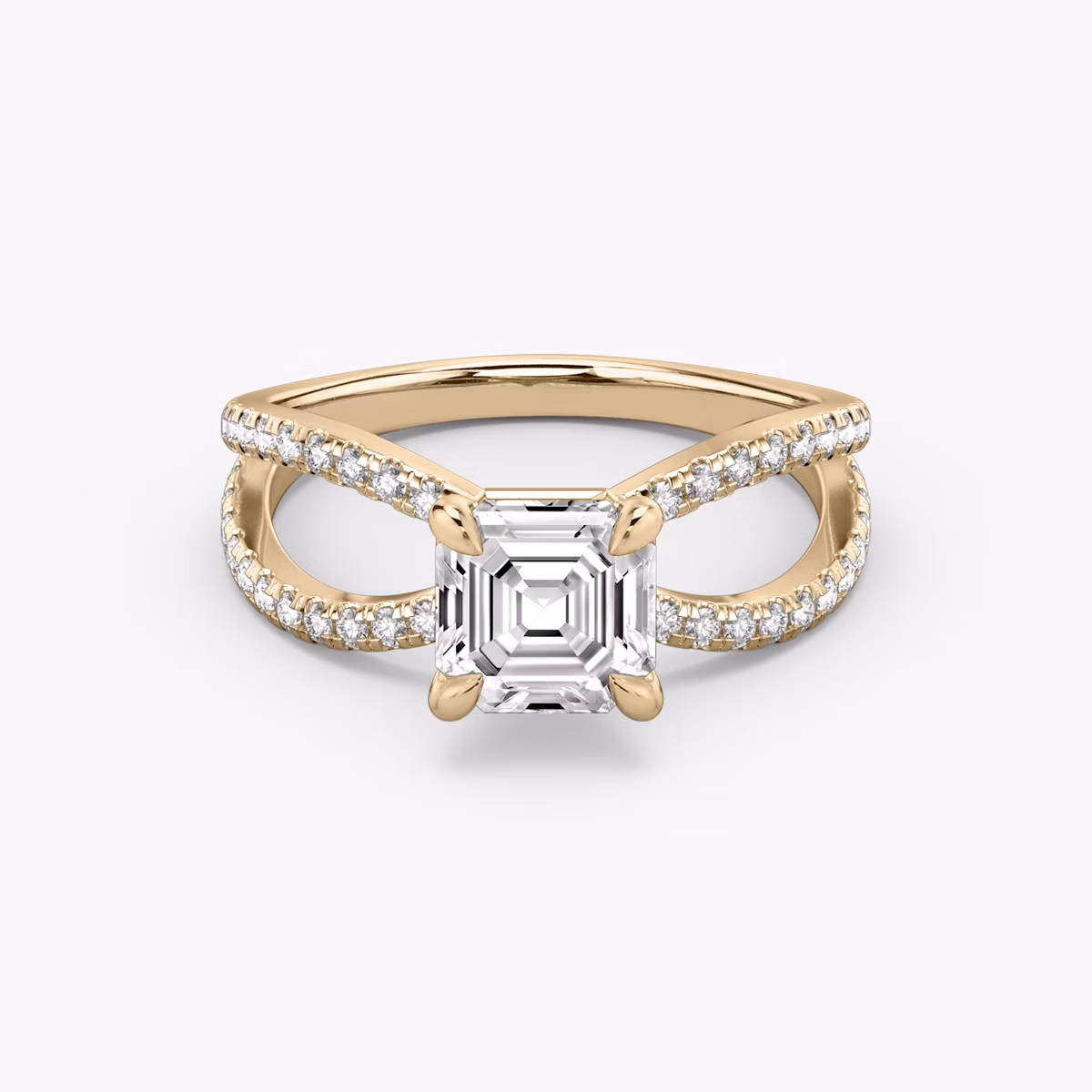 The Duet | Asscher | 14k | Rose Gold | bandAccent: Double pavé | diamondOrientation: vertical | caratWeight: other