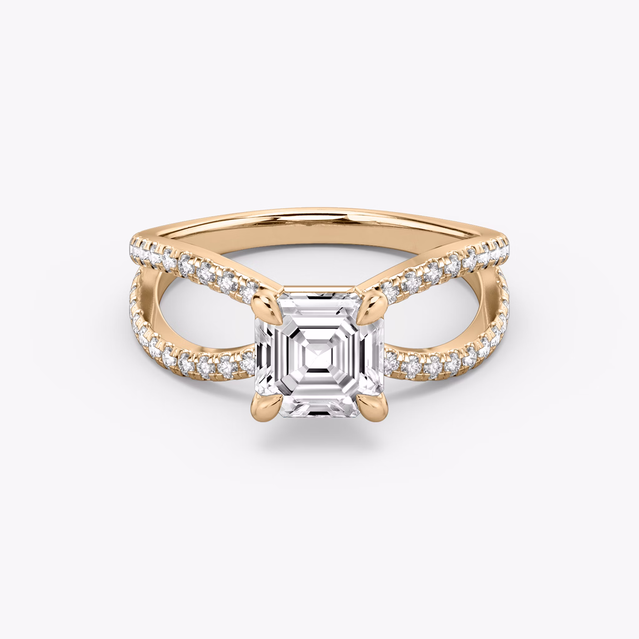 The Duet | Asscher | 14k | Rose Gold | bandAccent: Double pavé | diamondOrientation: vertical | caratWeight: other