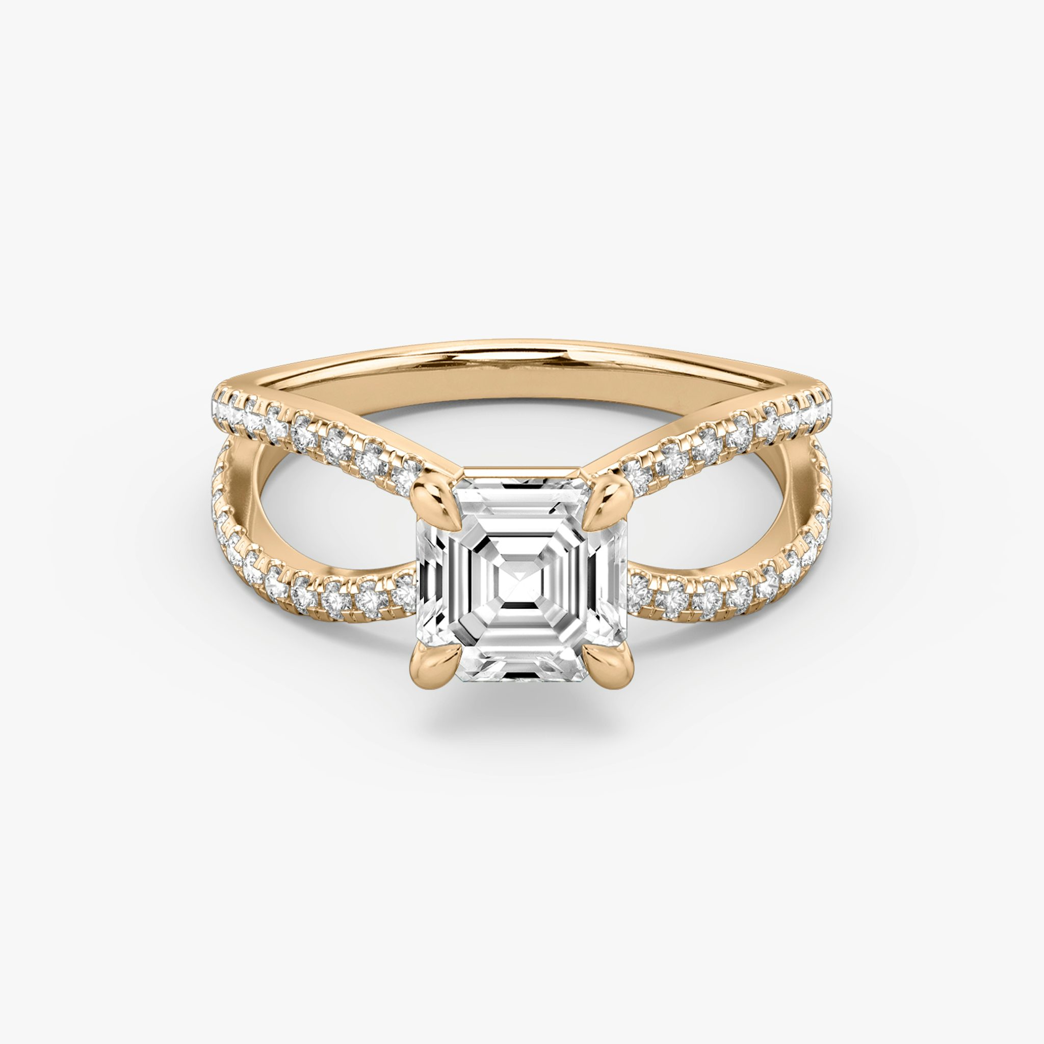 The Duet | Asscher | 14k | Rose Gold | bandAccent: Double pavé | diamondOrientation: vertical | caratWeight: other