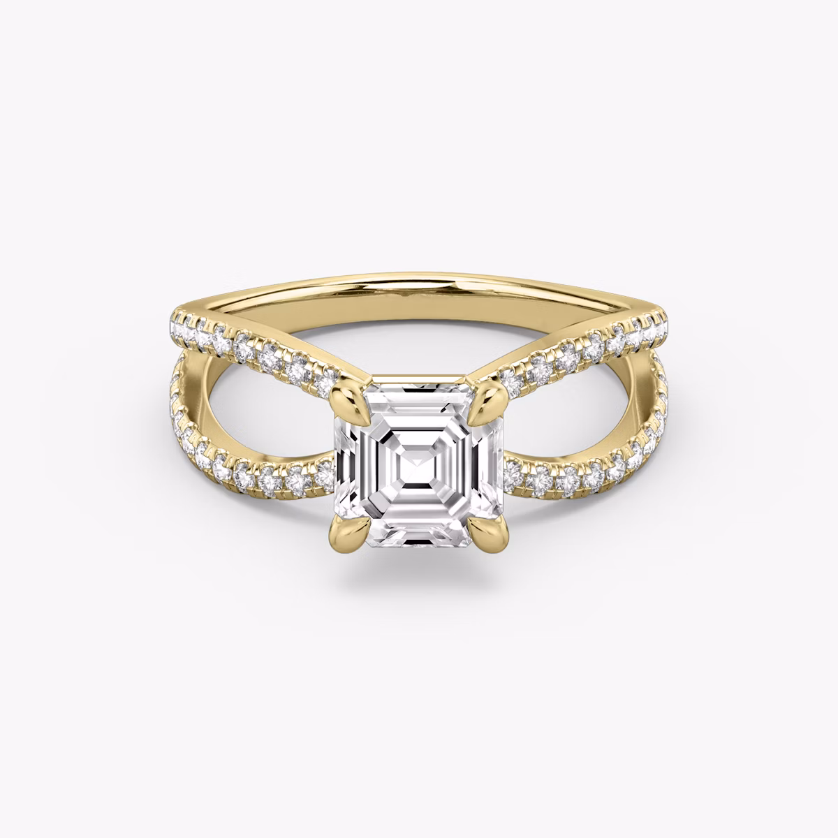 The Duet | Asscher | 18k | Yellow Gold | bandAccent: Double pavé | diamondOrientation: vertical | caratWeight: other