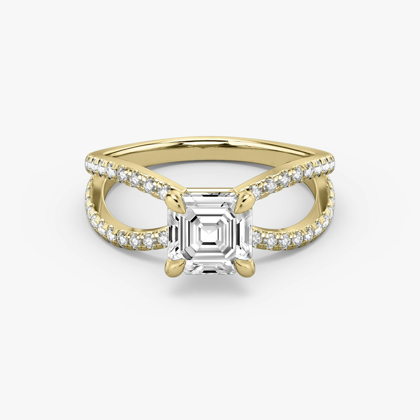 The Duet | Asscher | 18k | Yellow Gold | bandAccent: Double pavé | diamondOrientation: vertical | caratWeight: other