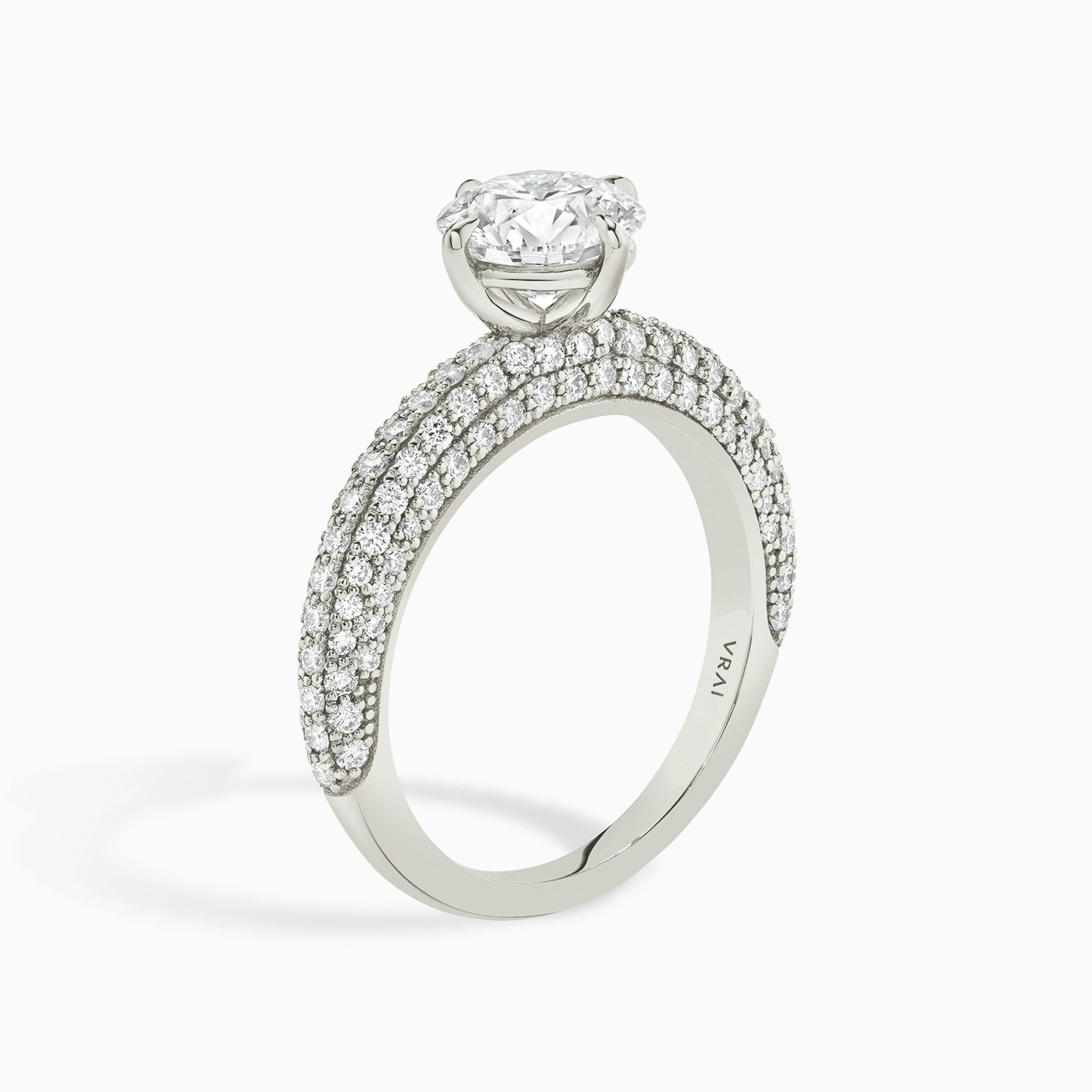 The Curator | Round Brilliant | 18k | White Gold | bandAccent: Pavé | caratWeight: other | diamondOrientation: vertical