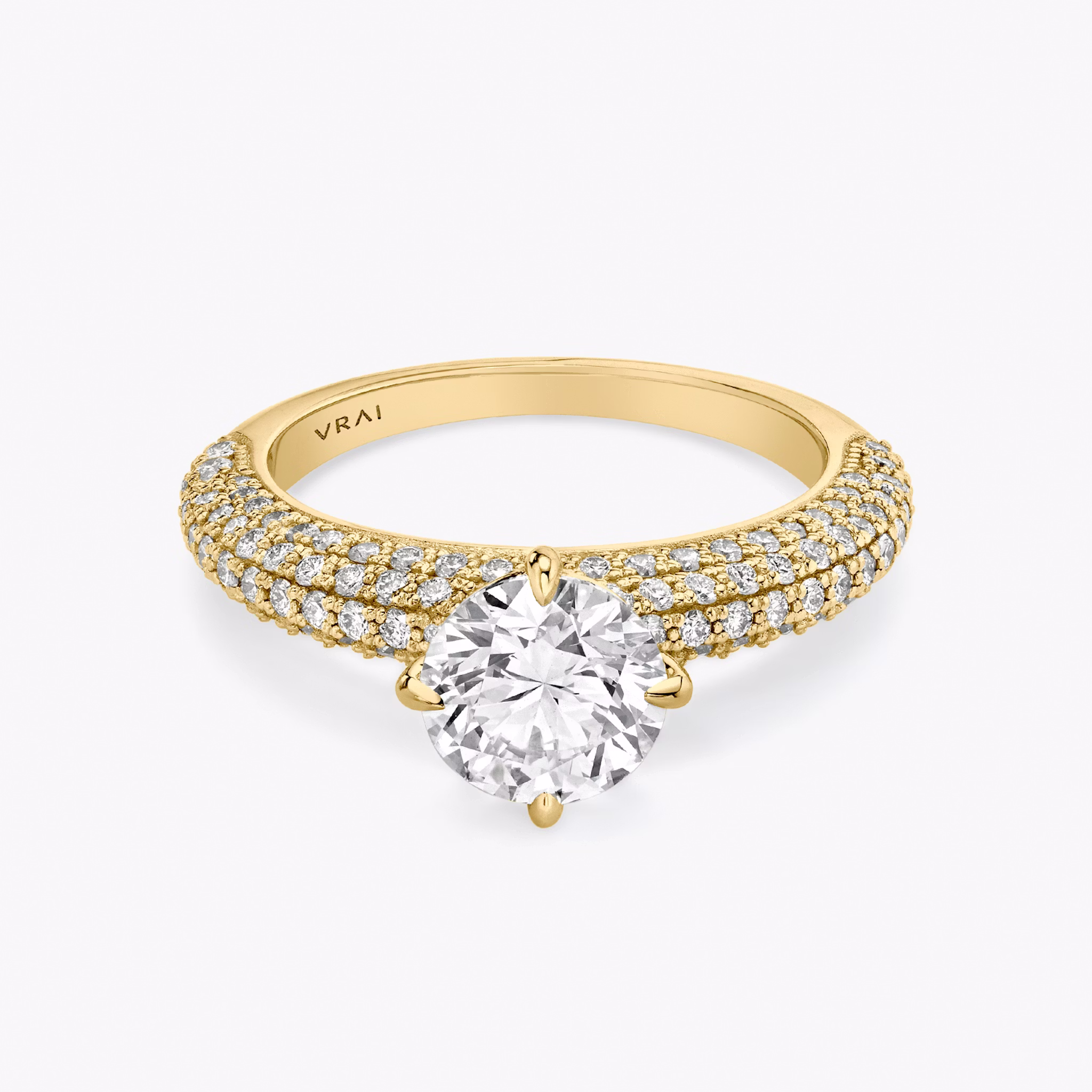 The Curator | Round Brilliant | 18k | Yellow Gold | bandAccent: Pavé | caratWeight: other | diamondOrientation: vertical