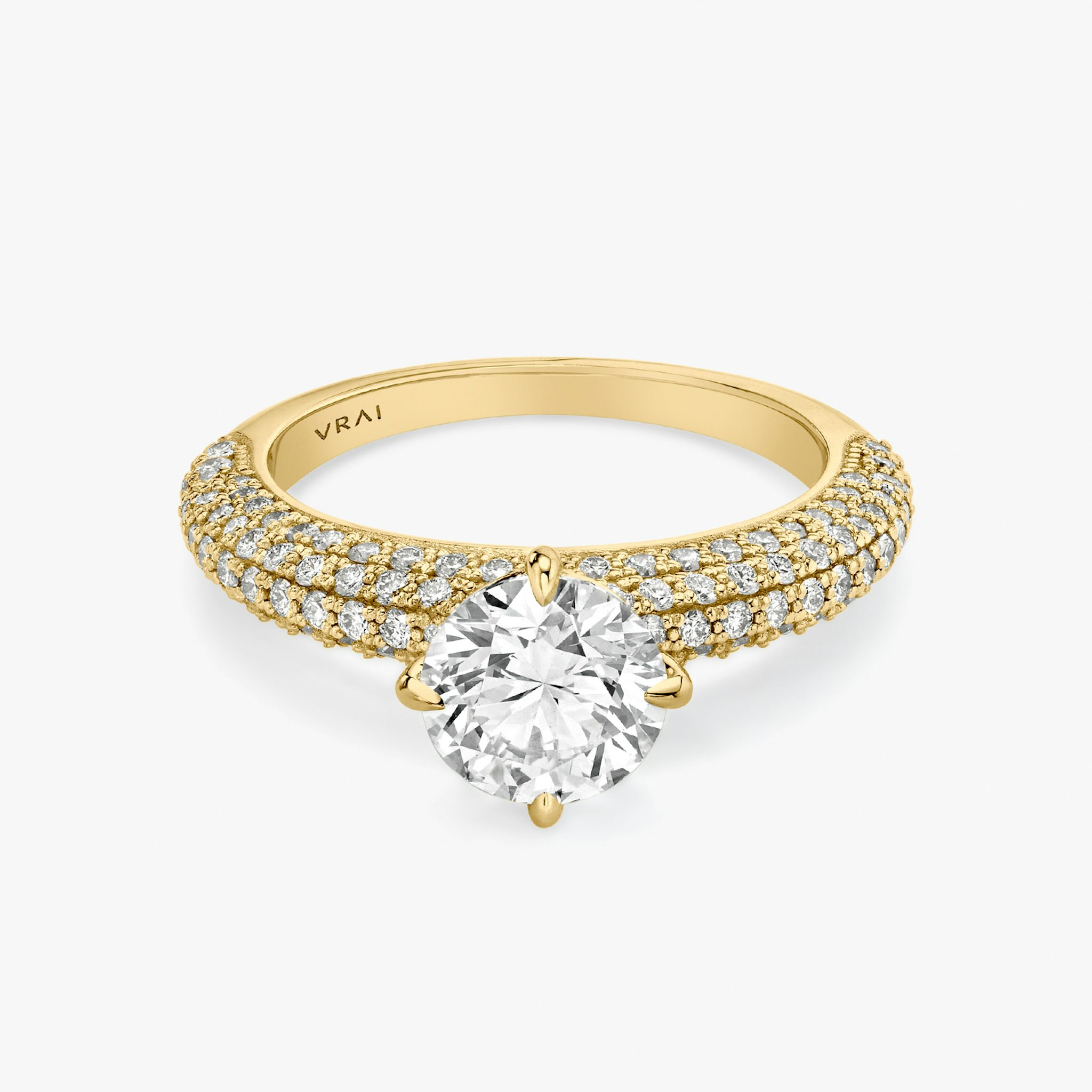 The Curator | Round Brilliant | 18k | Yellow Gold | bandAccent: Pavé | caratWeight: other | diamondOrientation: vertical