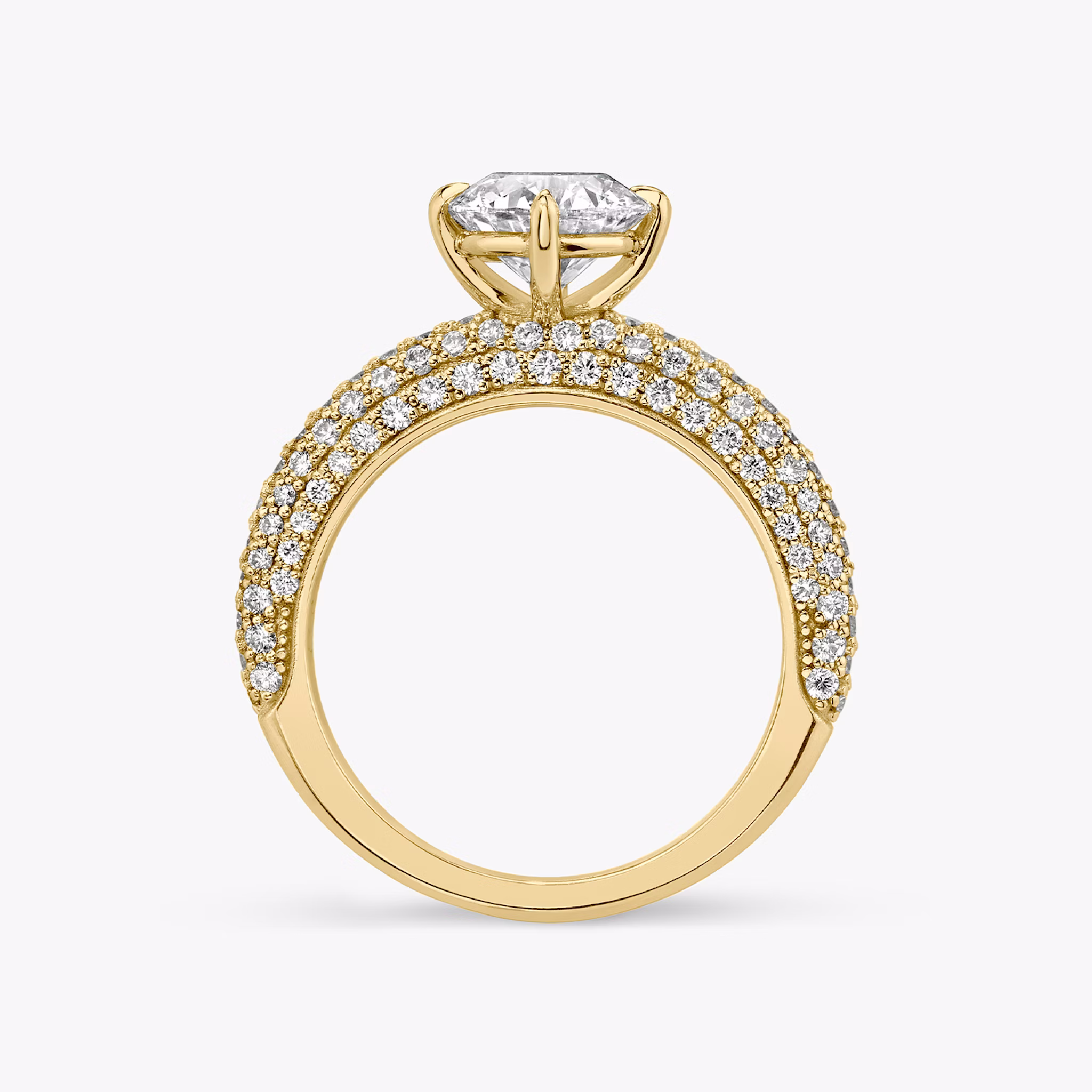 The Curator | Round Brilliant | 18k | Yellow Gold | bandAccent: Pavé | caratWeight: other | diamondOrientation: vertical