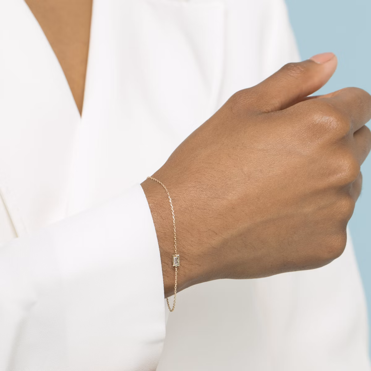 Knife-Edge Bezel Bracelet | Baguette | 14k | Yellow Gold | chainLength: 6.5