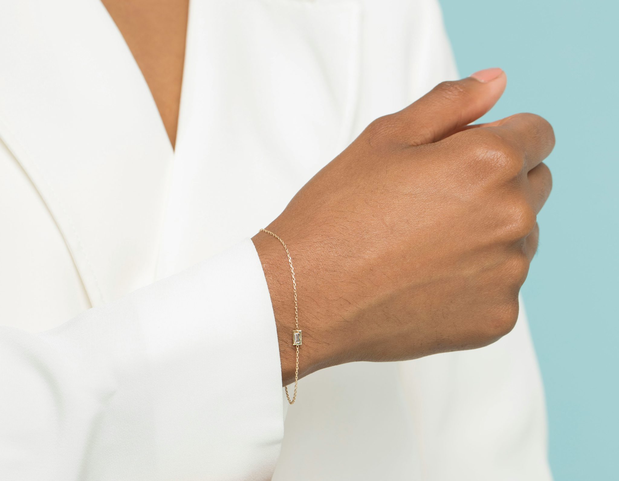 Knife-Edge Bezel Bracelet | Baguette | 14k | Yellow Gold | chainLength: 7