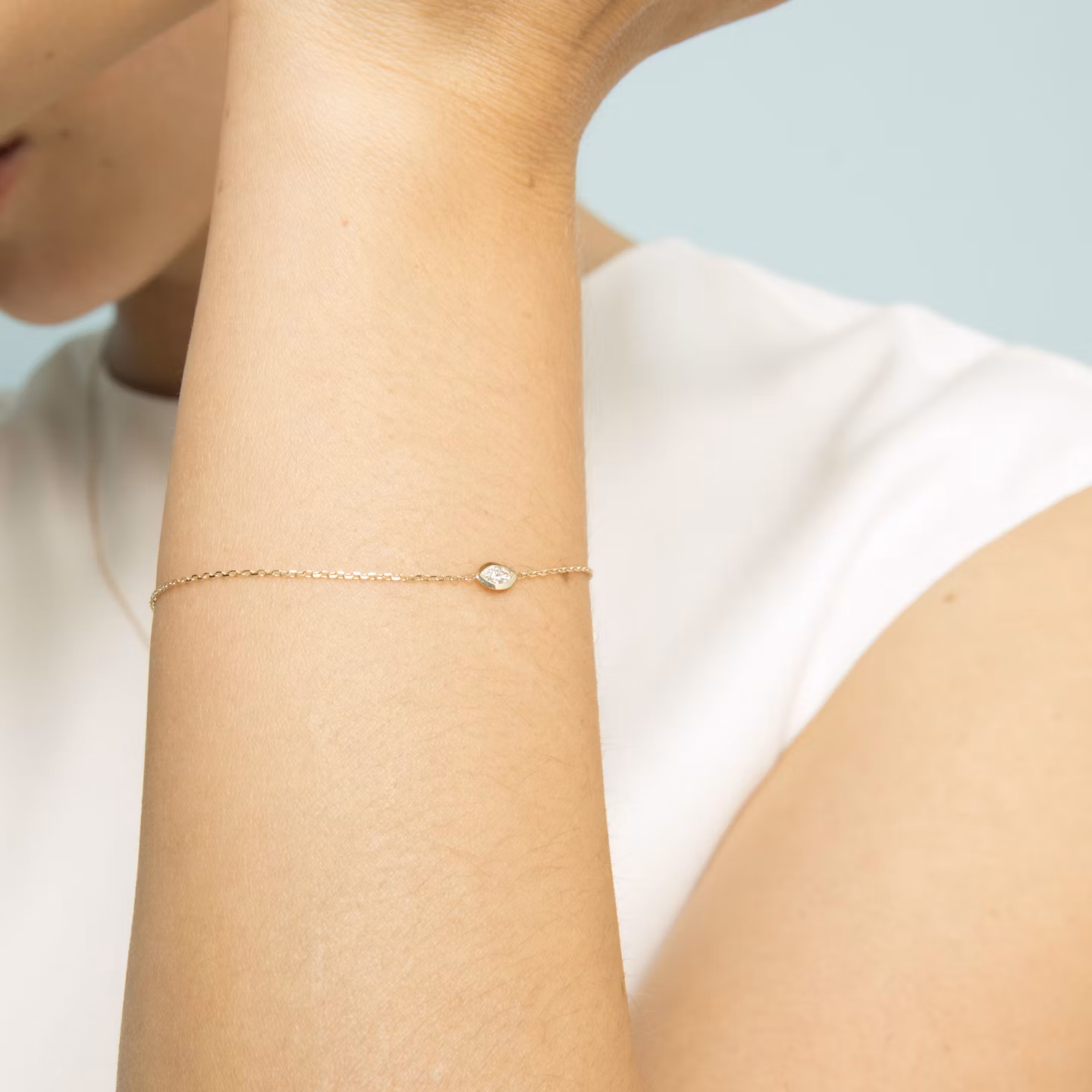 Knife-Edge Bezel Bracelet | Marquise | 14k | Yellow Gold | chainLength: 6.5