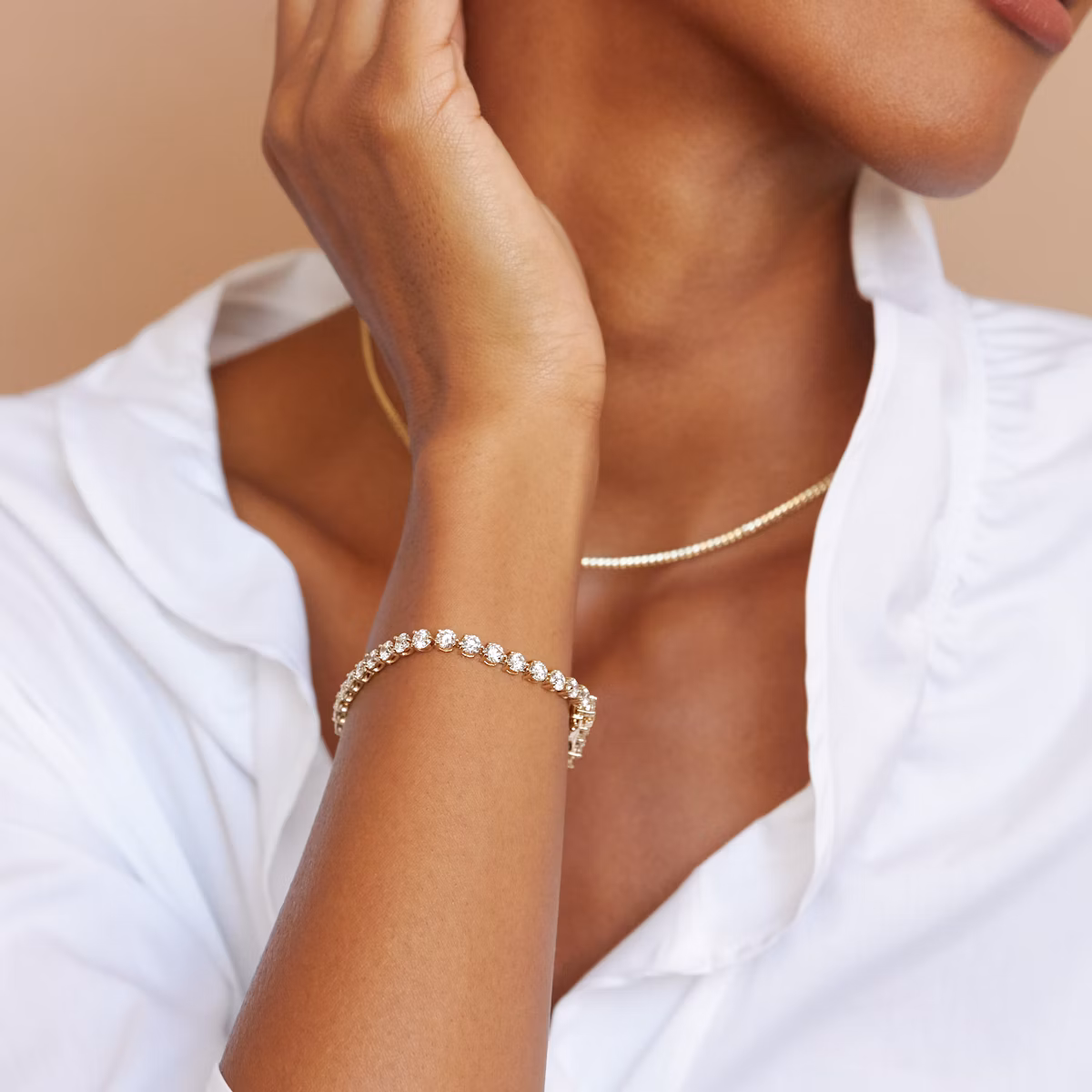 Tennis Armband | Rund | 14k | Weißgold | diamondSize: large | chainLength: 6.5