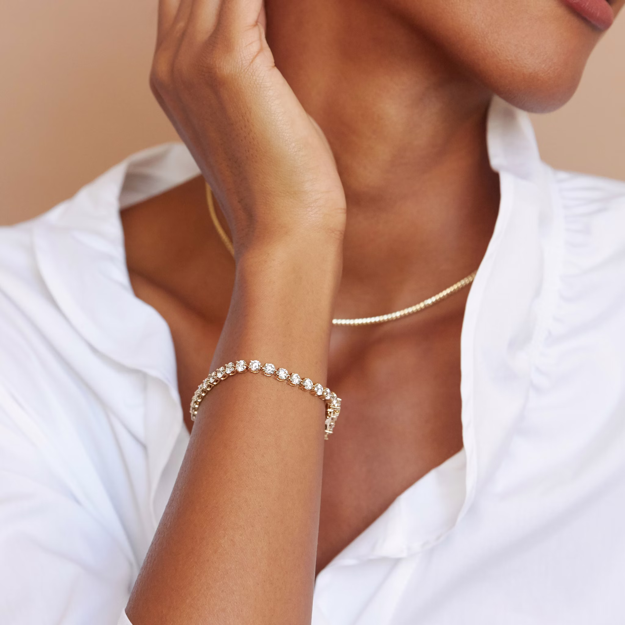 Tennis Armband | Rund | 14k | Gelbgold | diamondSize: large | chainLength: 7