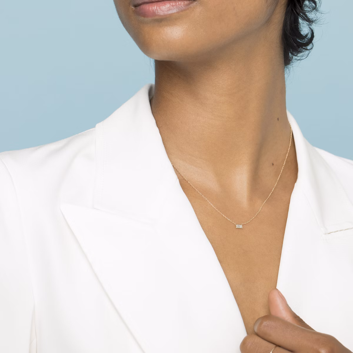 Knife-Edge Bezel Necklace | Baguette | 14k | Yellow Gold | chainLength: 16-18