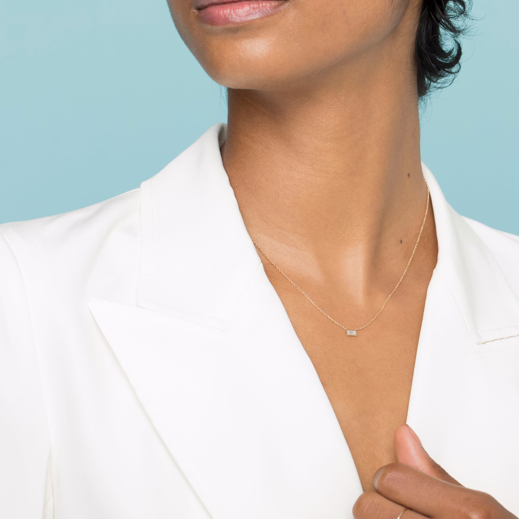 Knife-Edge Bezel Necklace | Baguette | 14k | Yellow Gold | chainLength: 16-18