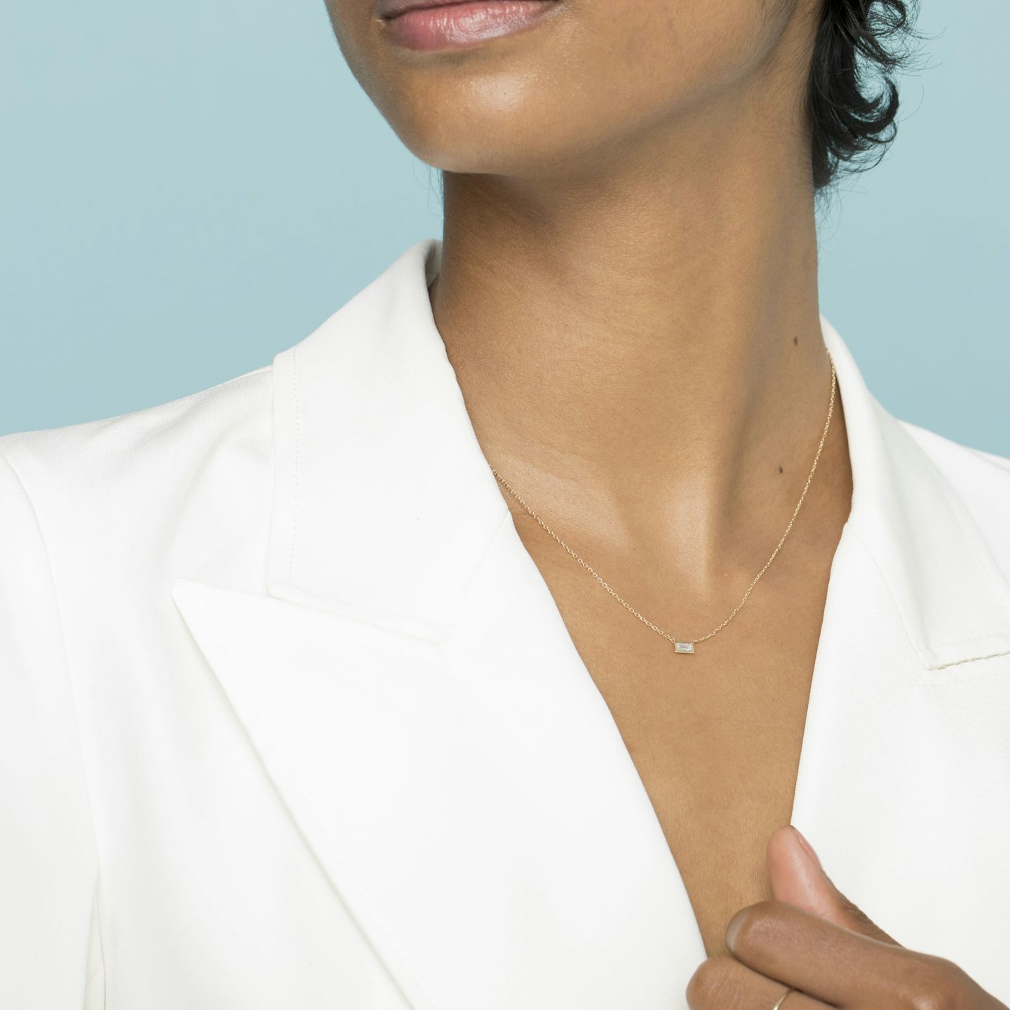 Knife-Edge Bezel Necklace | Baguette | 14k | Yellow Gold | chainLength: 16-18