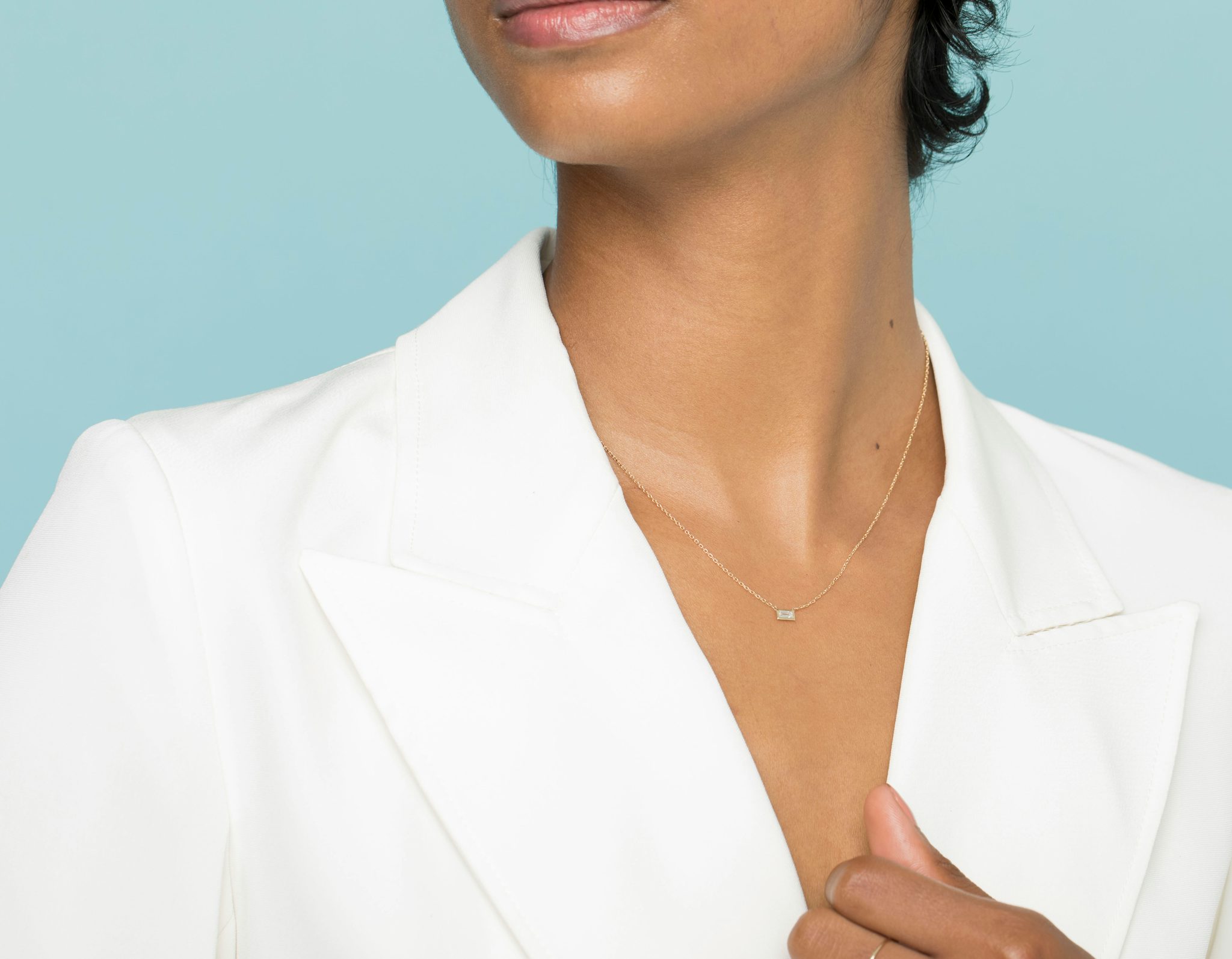 Knife-Edge Bezel Necklace | Baguette | 14k | Yellow Gold | chainLength: 16-18