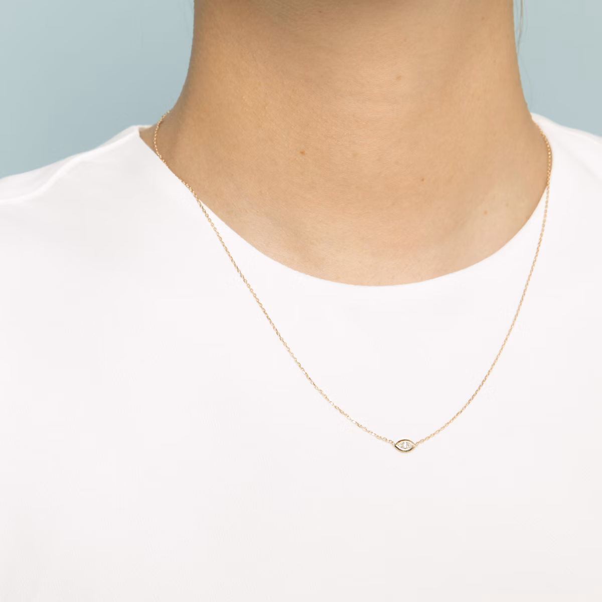 Knife-Edge Bezel Necklace | Marquise | 14k | Yellow Gold | chainLength: 16-18