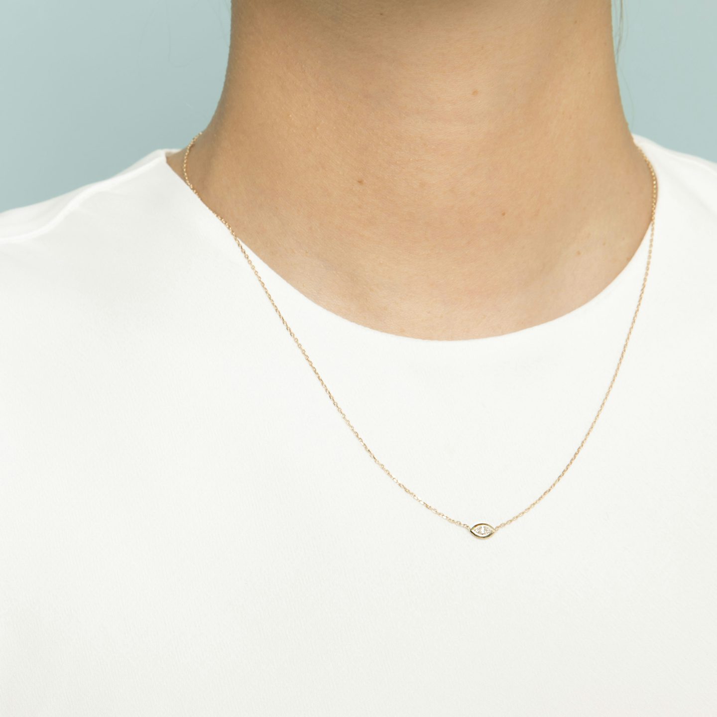 Knife-Edge Bezel Necklace | Marquise | 14k | White Gold | chainLength: 16-18